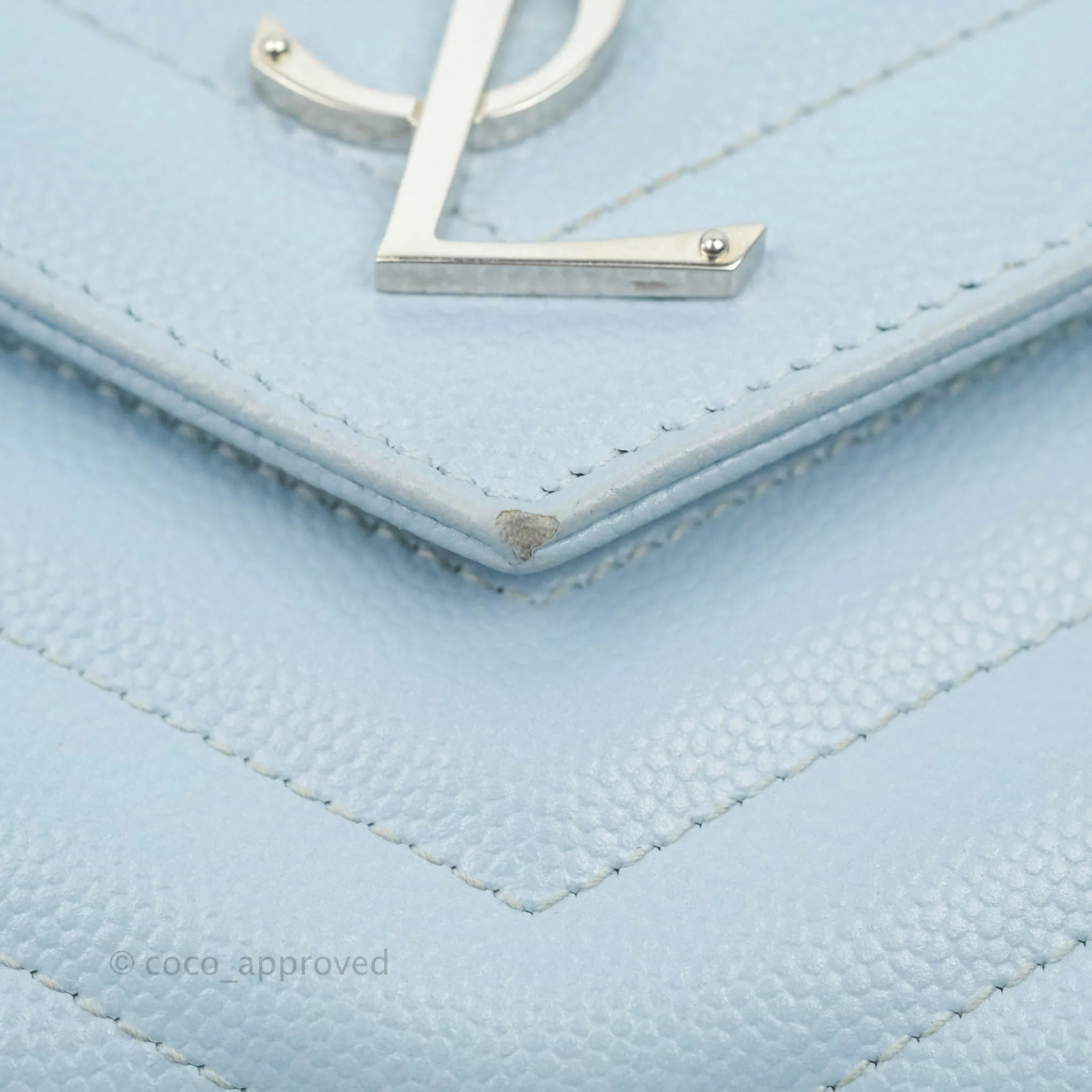 Saint Laurent Wallet on Chain Light Blue Grained Leather Silver Hardware