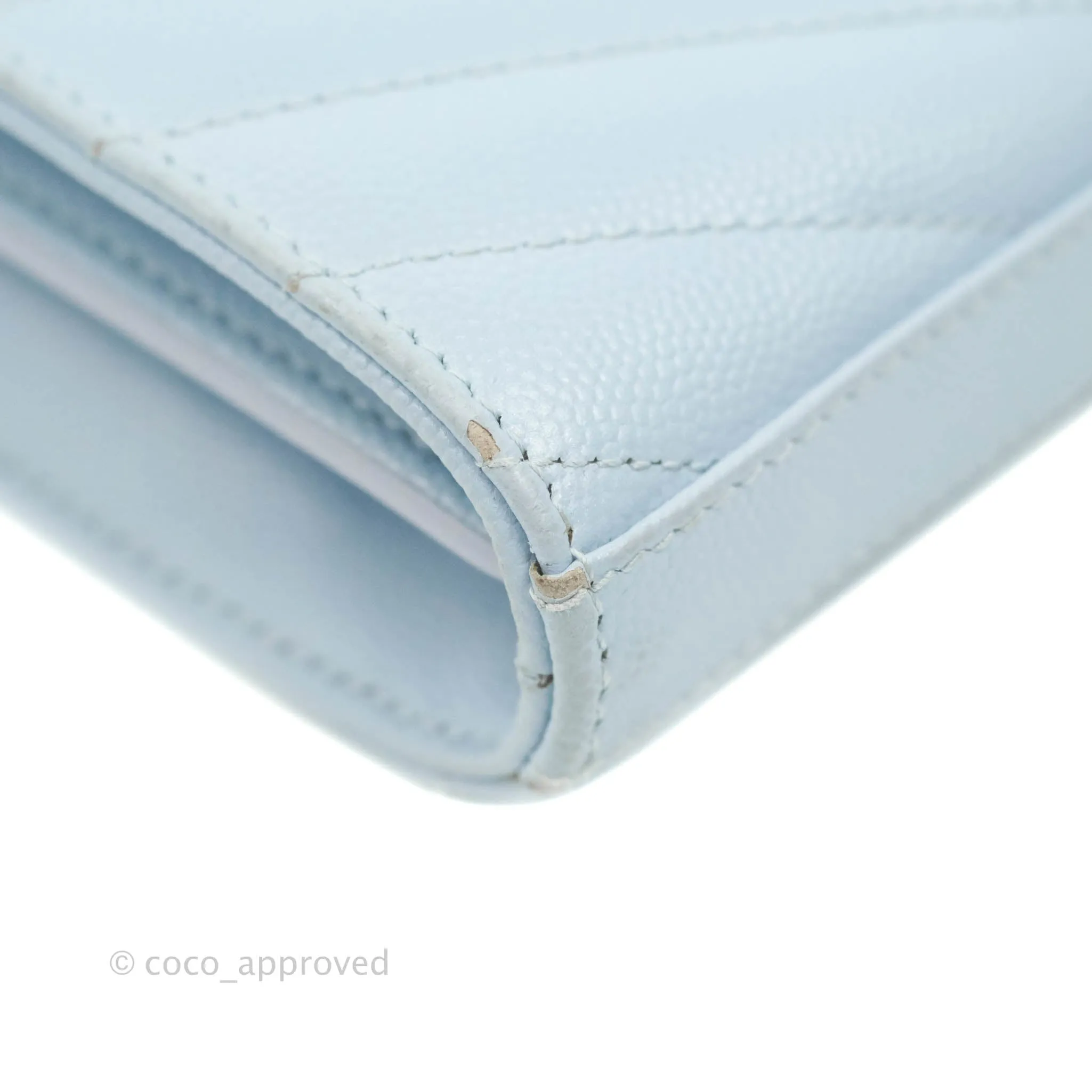 Saint Laurent Wallet on Chain Light Blue Grained Leather Silver Hardware