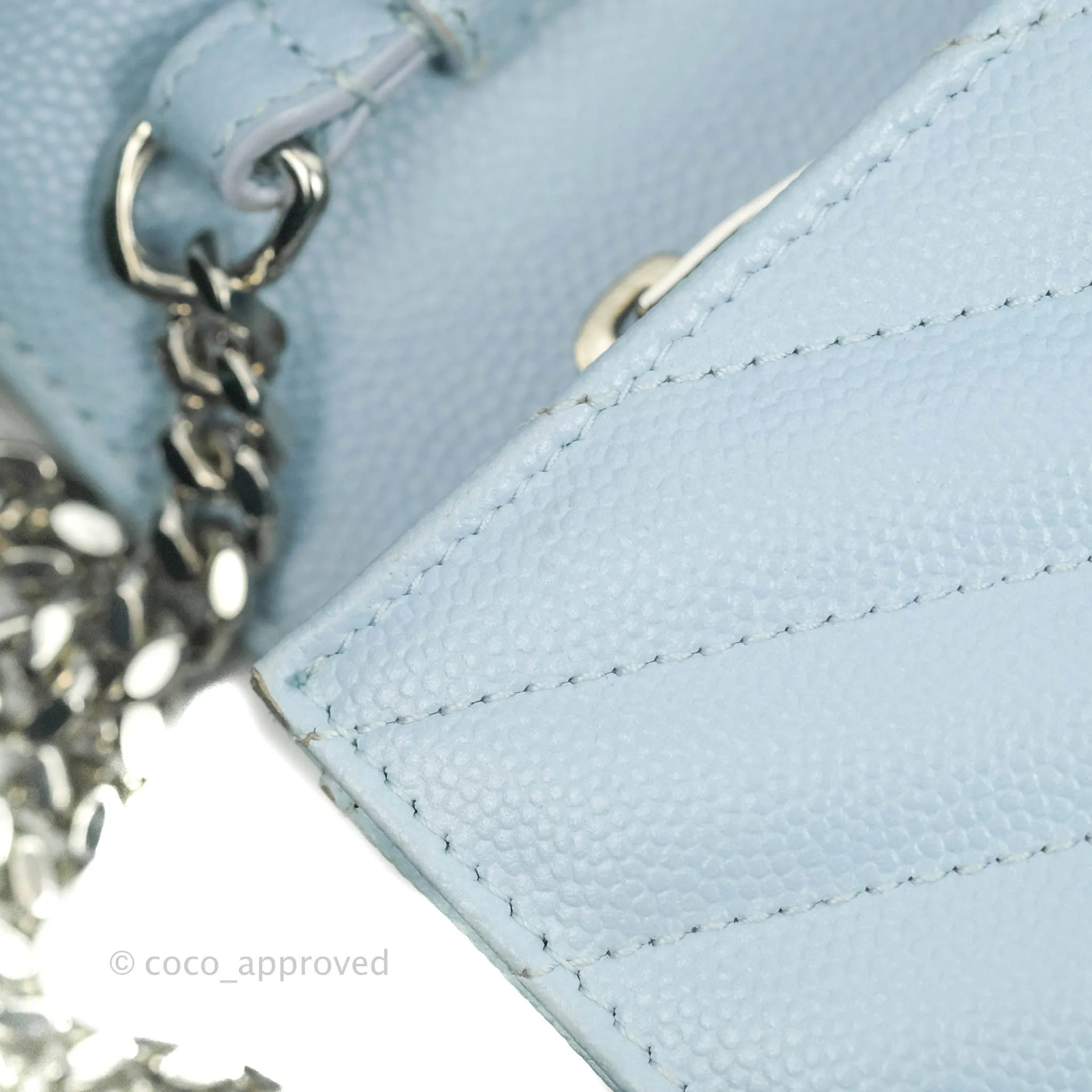 Saint Laurent Wallet on Chain Light Blue Grained Leather Silver Hardware