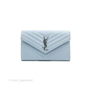 Saint Laurent Wallet on Chain Light Blue Grained Leather Silver Hardware