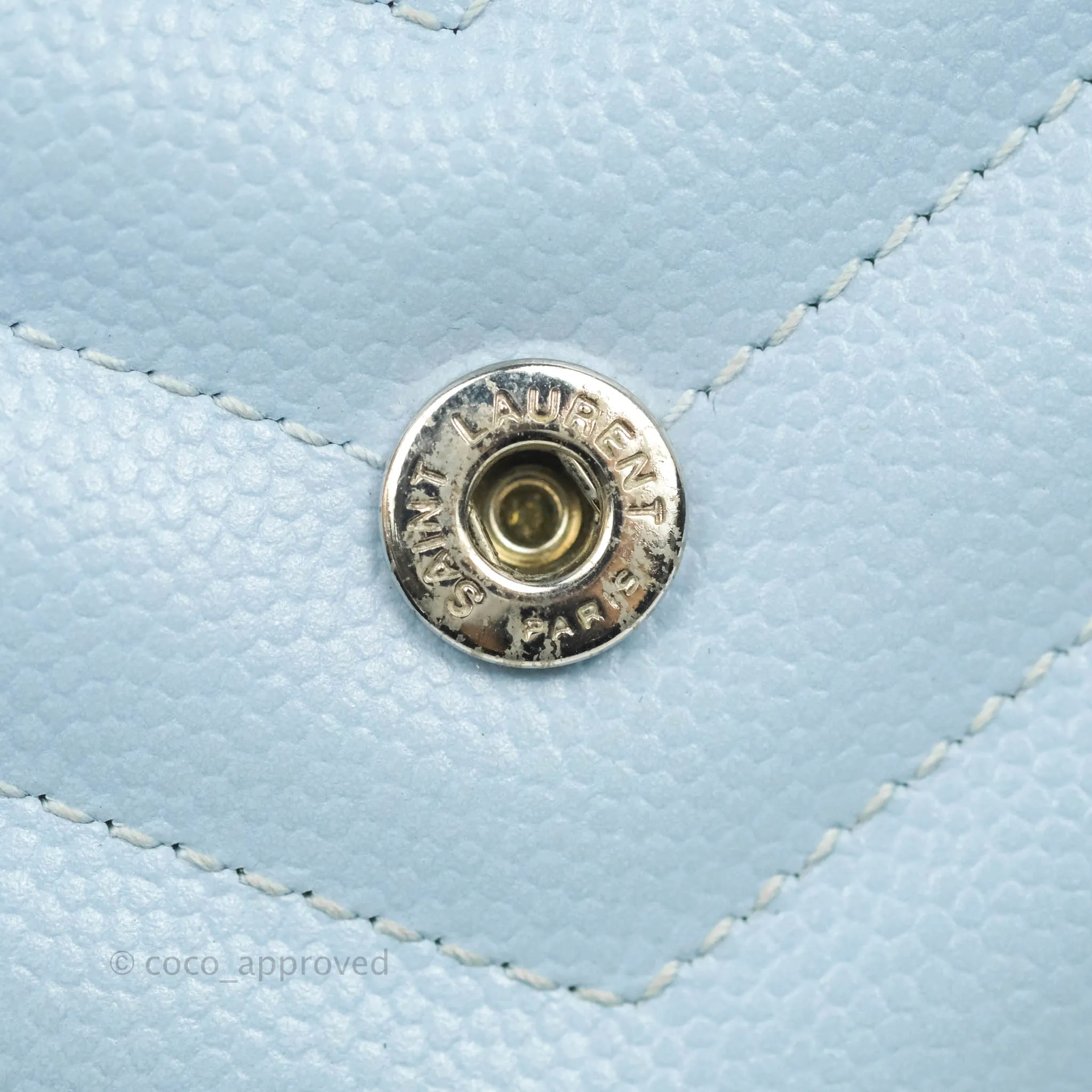 Saint Laurent Wallet on Chain Light Blue Grained Leather Silver Hardware