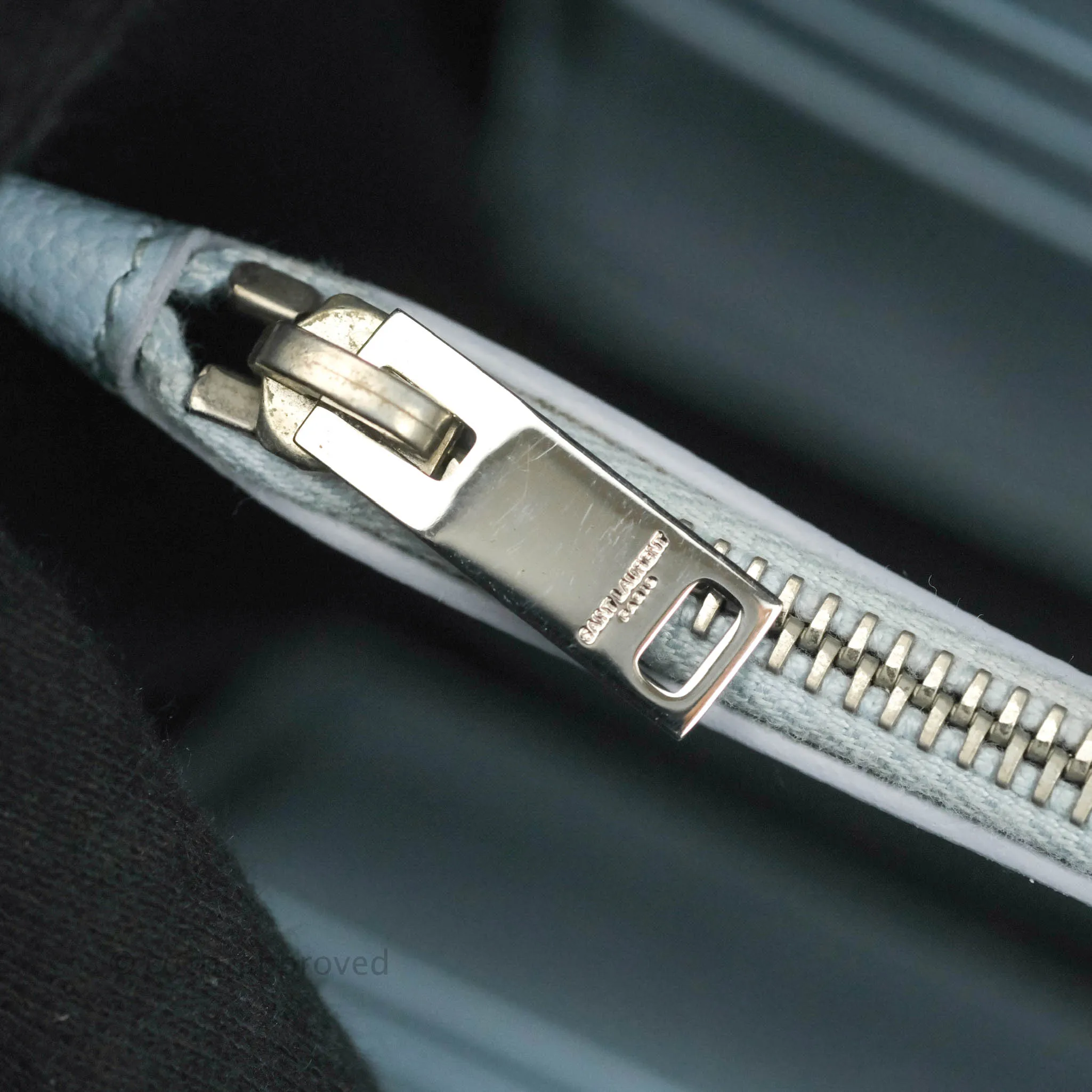 Saint Laurent Wallet on Chain Light Blue Grained Leather Silver Hardware