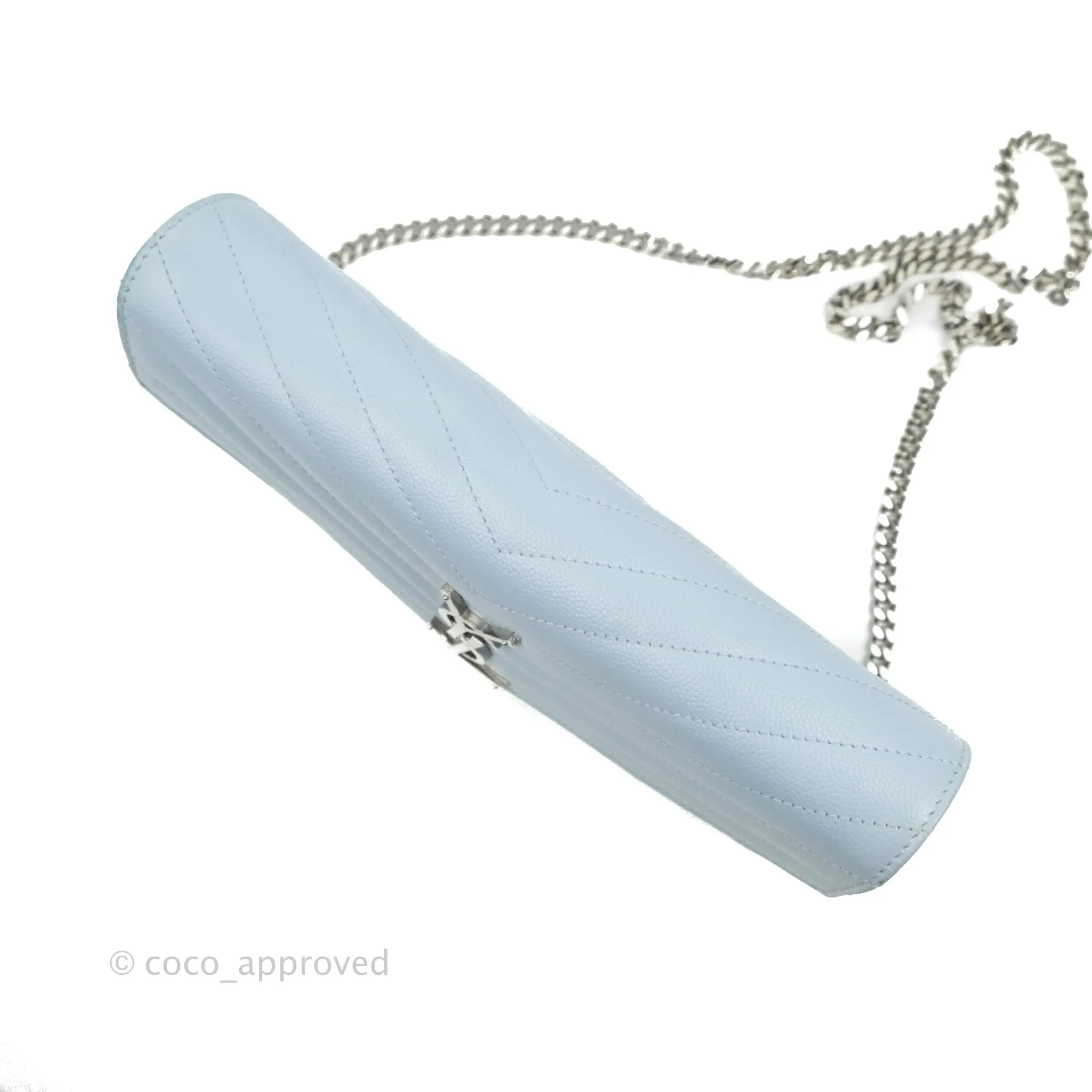 Saint Laurent Wallet on Chain Light Blue Grained Leather Silver Hardware
