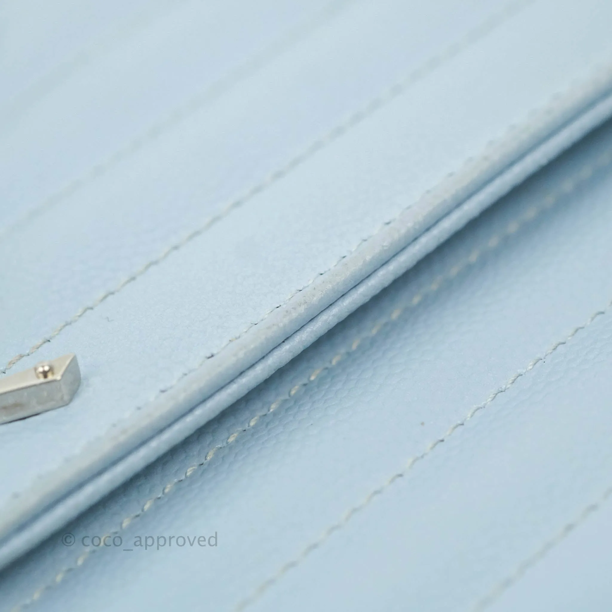 Saint Laurent Wallet on Chain Light Blue Grained Leather Silver Hardware