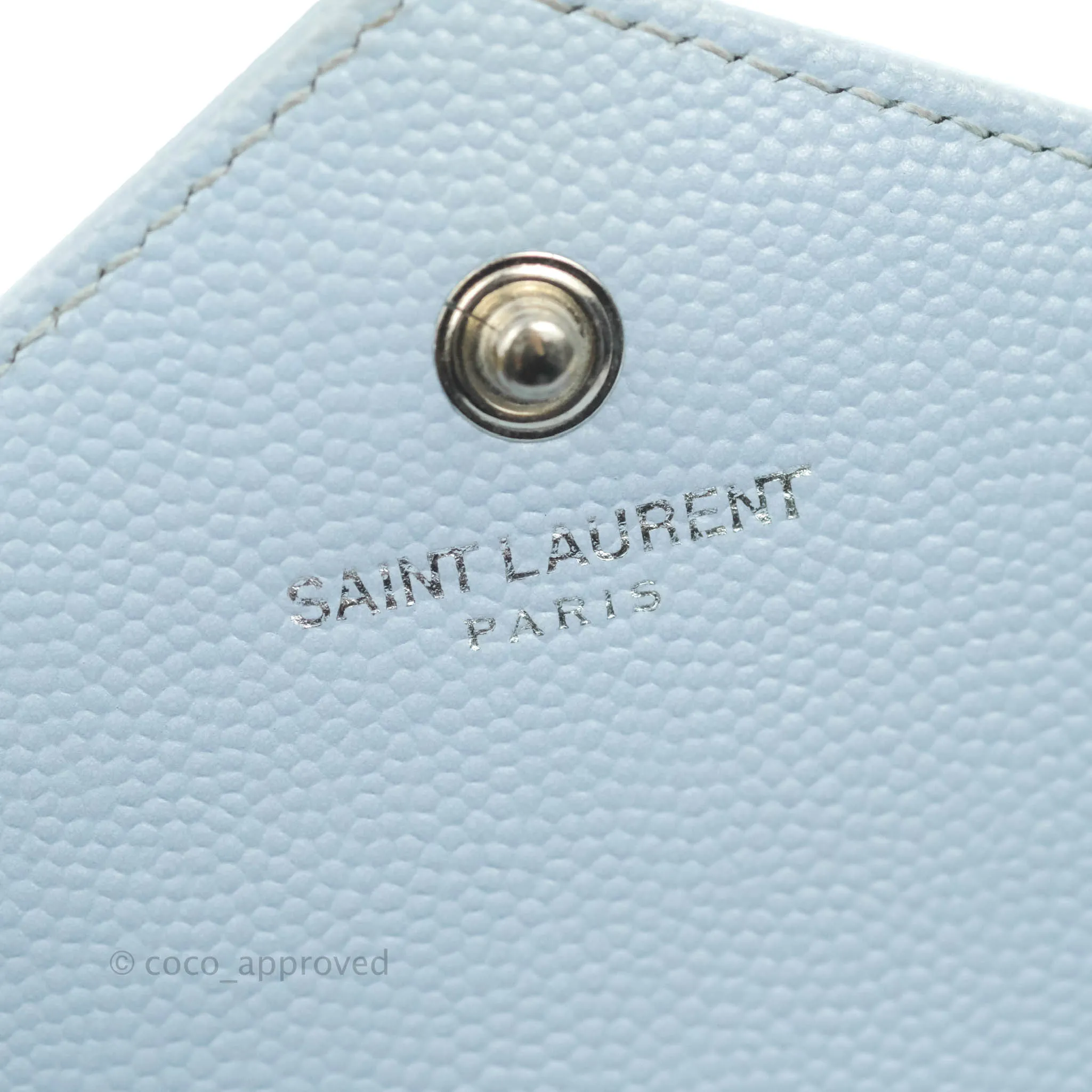 Saint Laurent Wallet on Chain Light Blue Grained Leather Silver Hardware