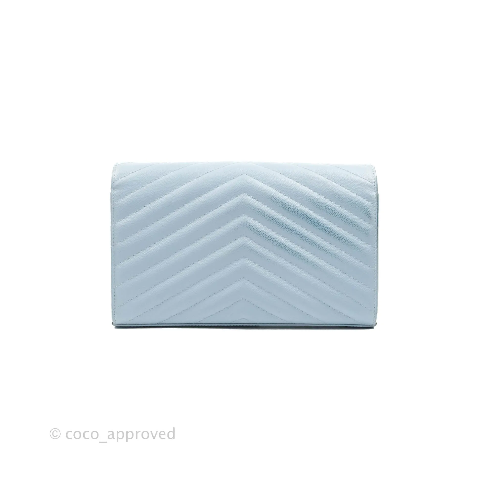 Saint Laurent Wallet on Chain Light Blue Grained Leather Silver Hardware