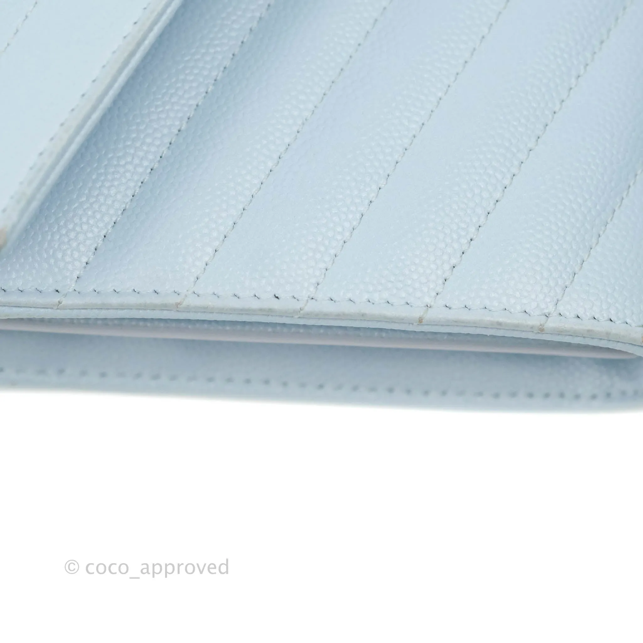 Saint Laurent Wallet on Chain Light Blue Grained Leather Silver Hardware
