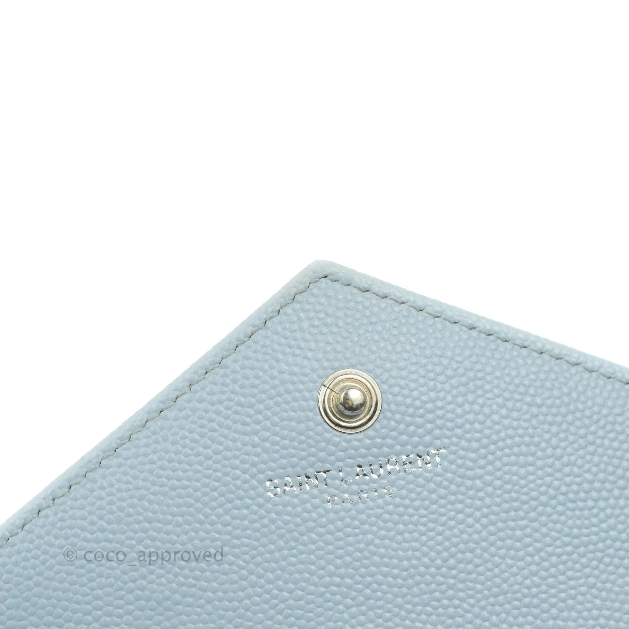 Saint Laurent Wallet on Chain Light Blue Grained Leather Silver Hardware