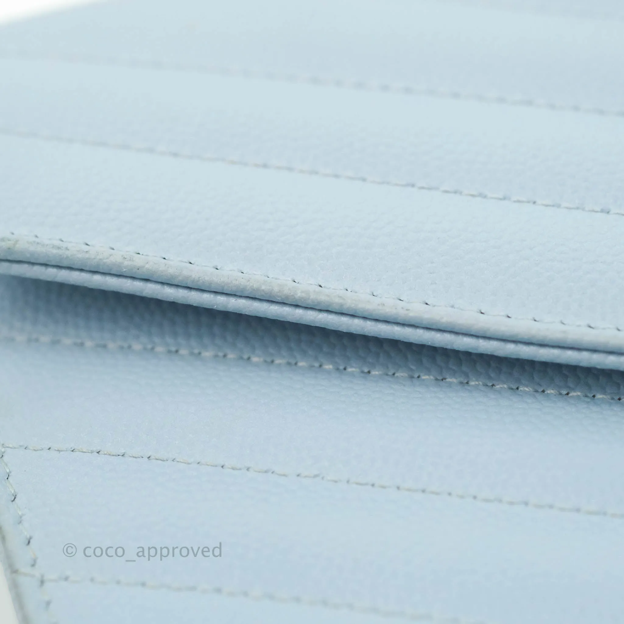 Saint Laurent Wallet on Chain Light Blue Grained Leather Silver Hardware