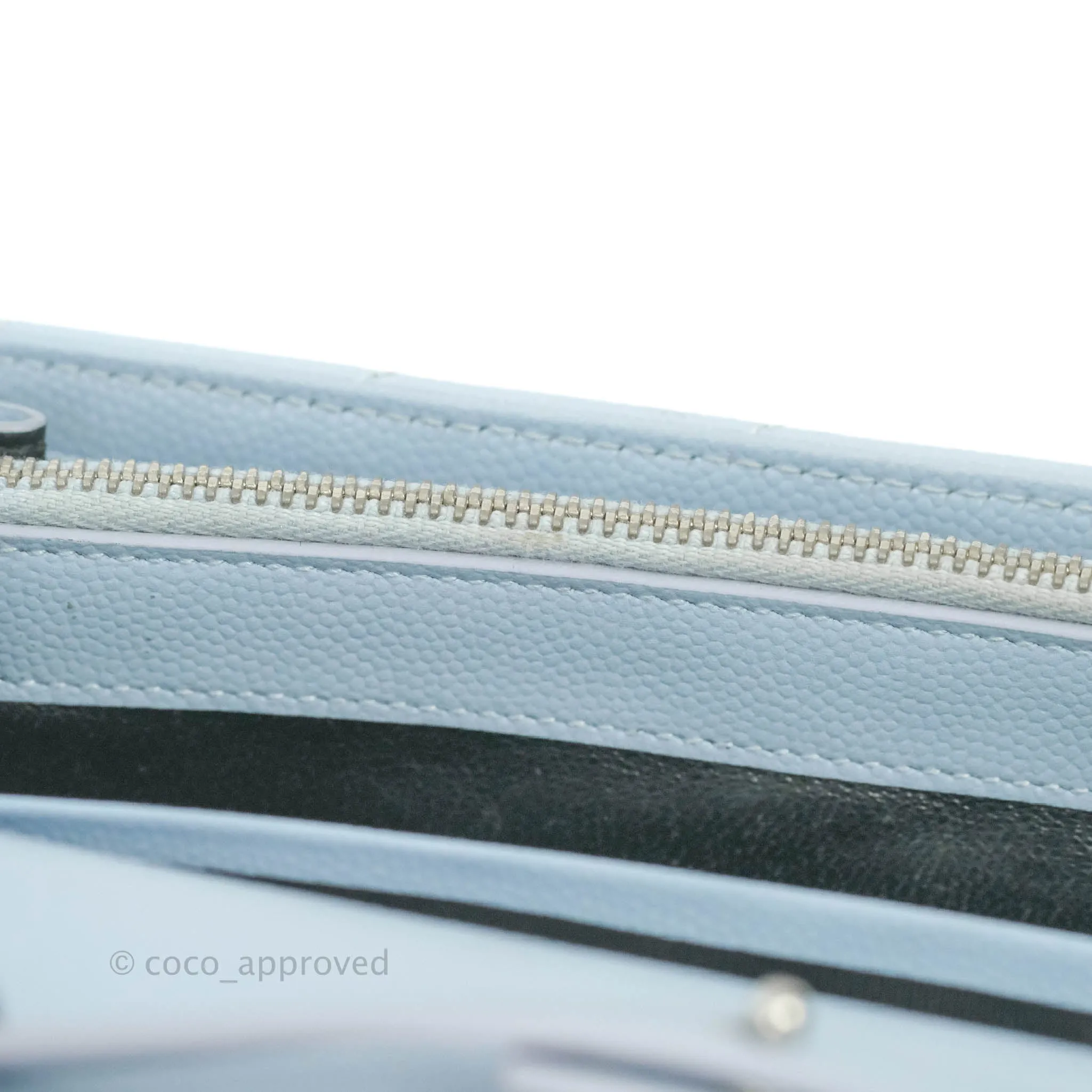 Saint Laurent Wallet on Chain Light Blue Grained Leather Silver Hardware