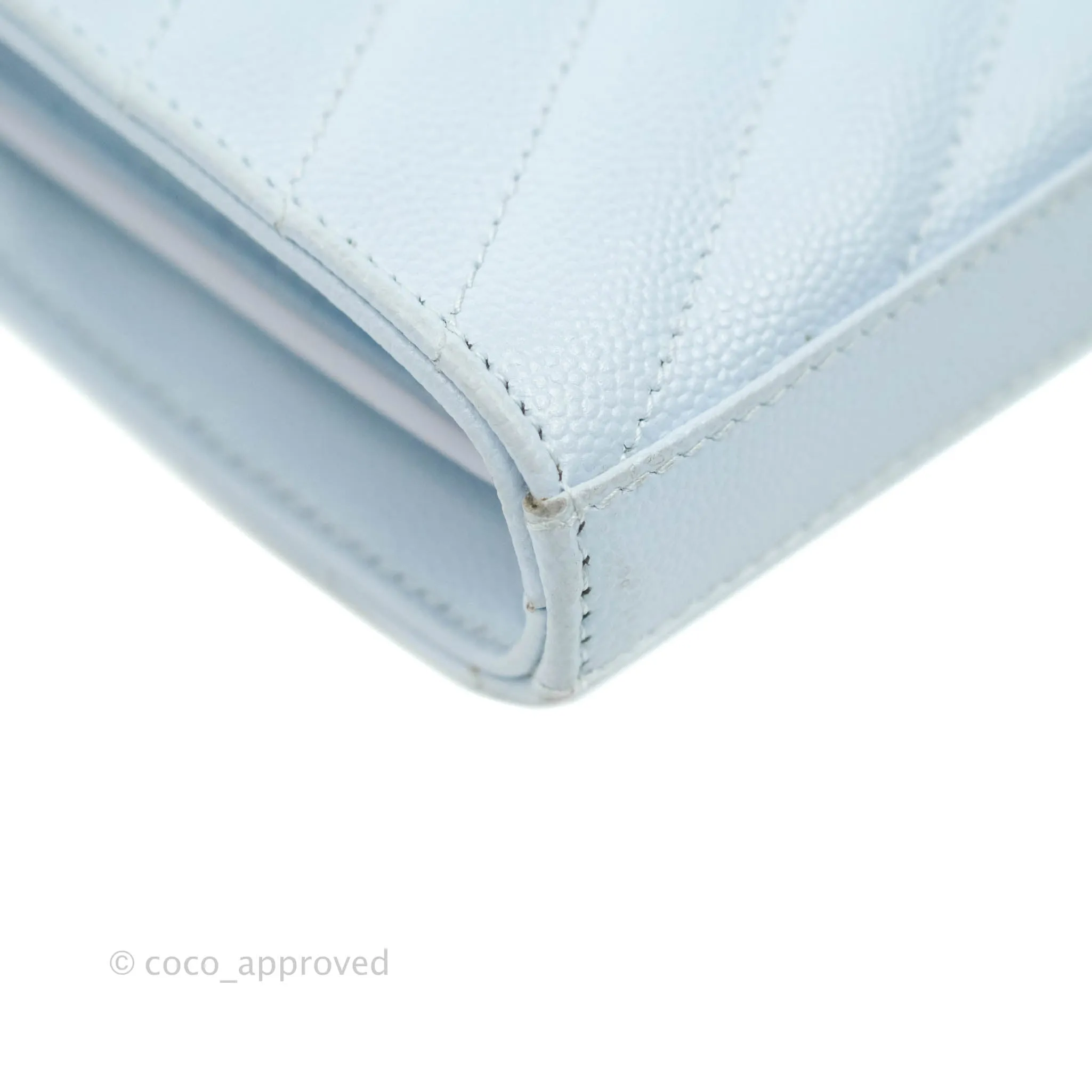 Saint Laurent Wallet on Chain Light Blue Grained Leather Silver Hardware