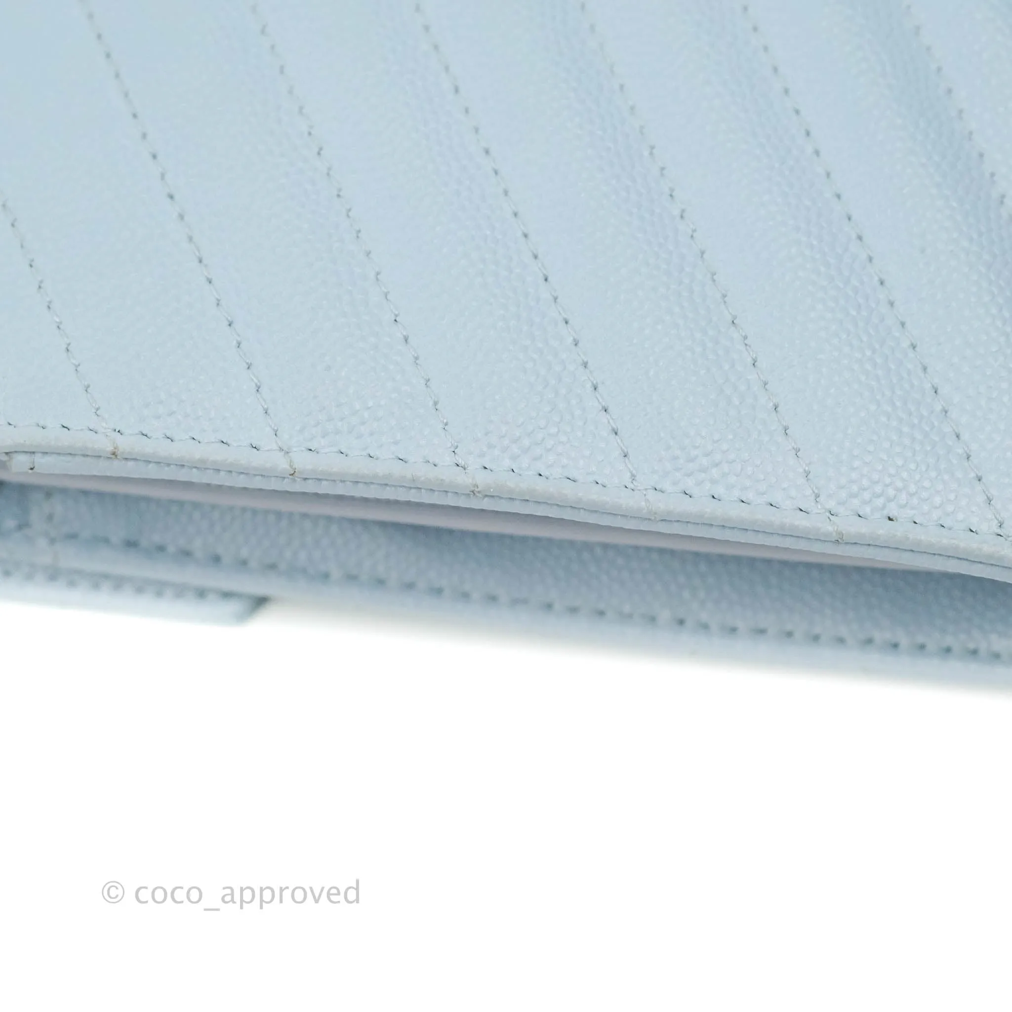 Saint Laurent Wallet on Chain Light Blue Grained Leather Silver Hardware