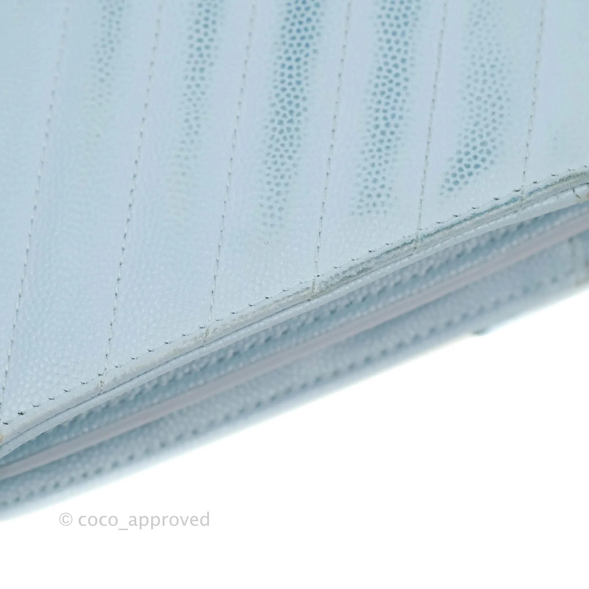 Saint Laurent Wallet on Chain Light Blue Grained Leather Silver Hardware