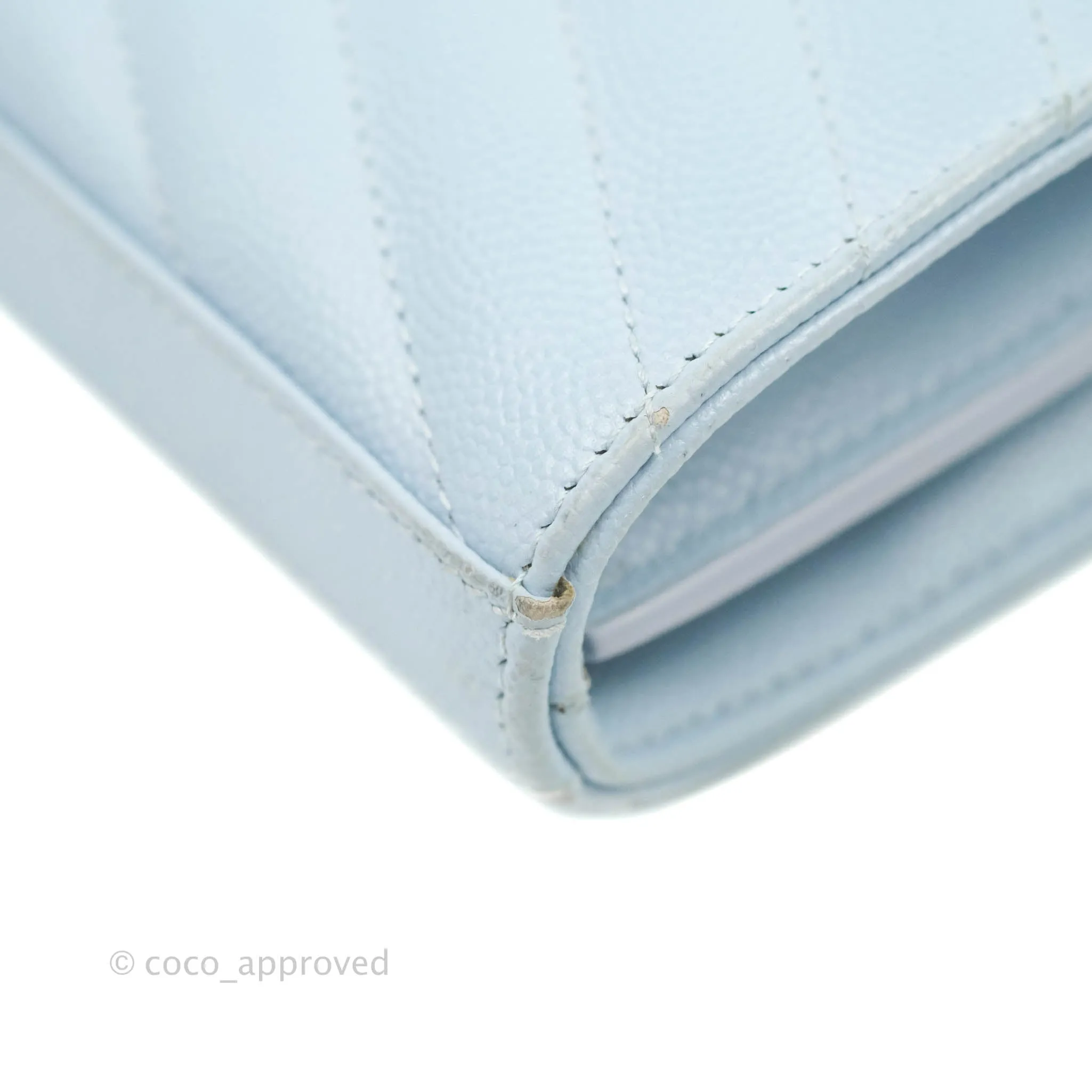 Saint Laurent Wallet on Chain Light Blue Grained Leather Silver Hardware