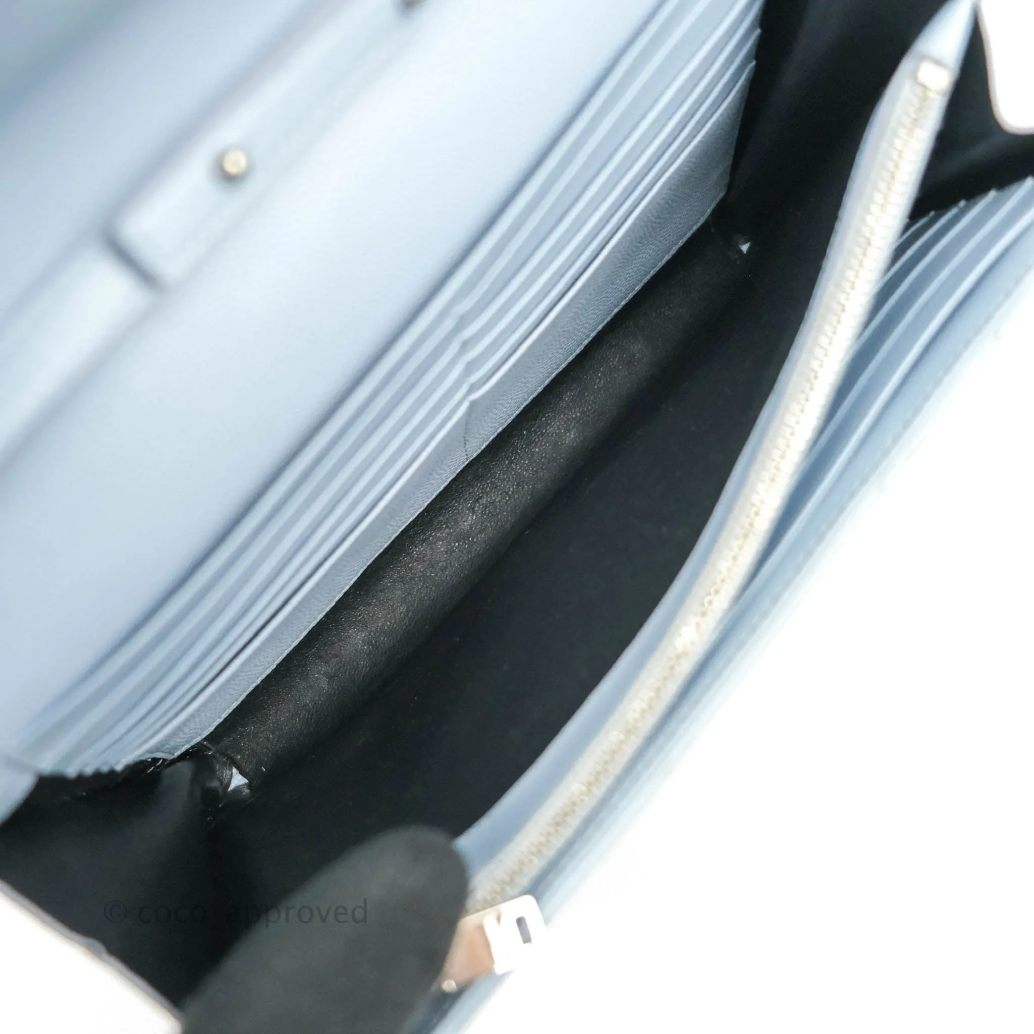 Saint Laurent Wallet on Chain Light Blue Grained Leather Silver Hardware