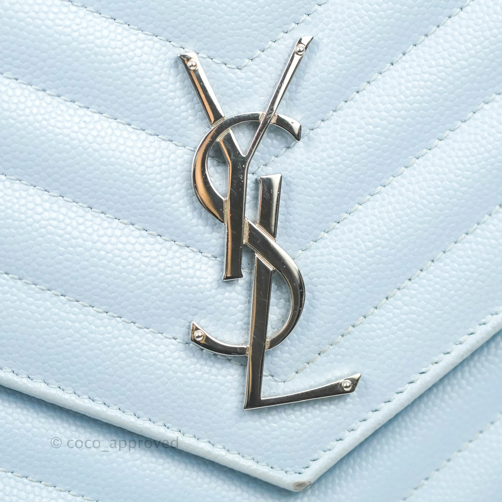 Saint Laurent Wallet on Chain Light Blue Grained Leather Silver Hardware