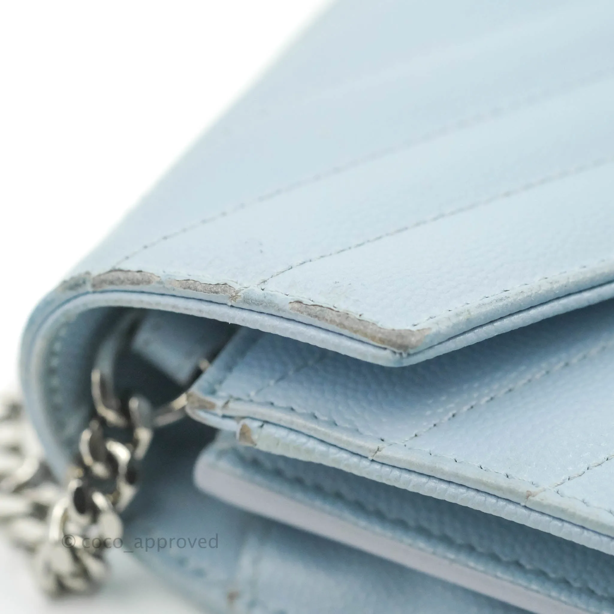 Saint Laurent Wallet on Chain Light Blue Grained Leather Silver Hardware