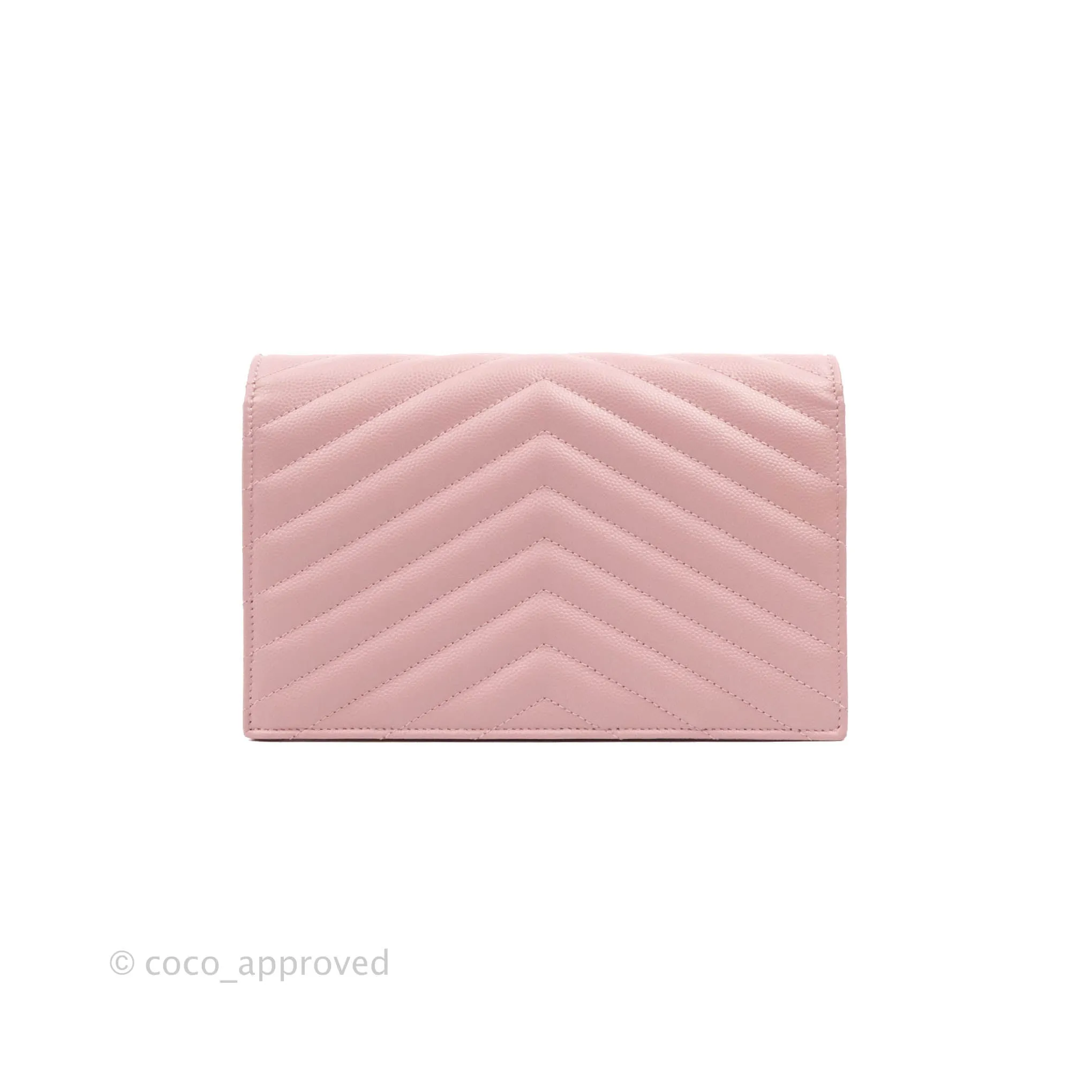 Saint Laurent Wallet on Chain Pink Grained Leather Gold Hardware