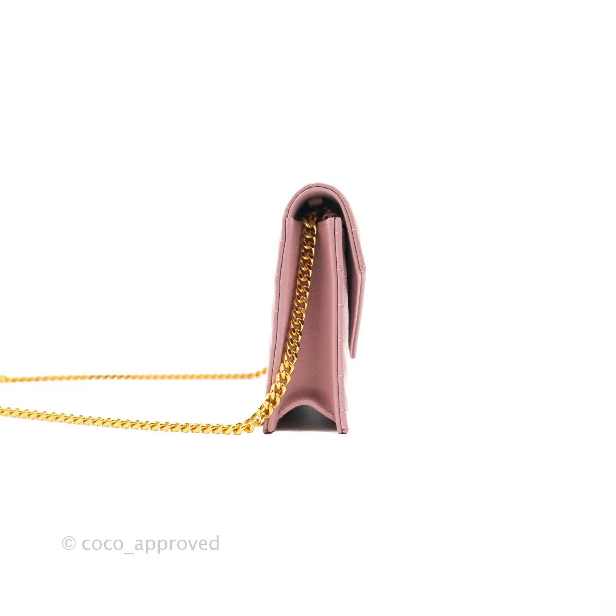 Saint Laurent Wallet on Chain Pink Grained Leather Gold Hardware