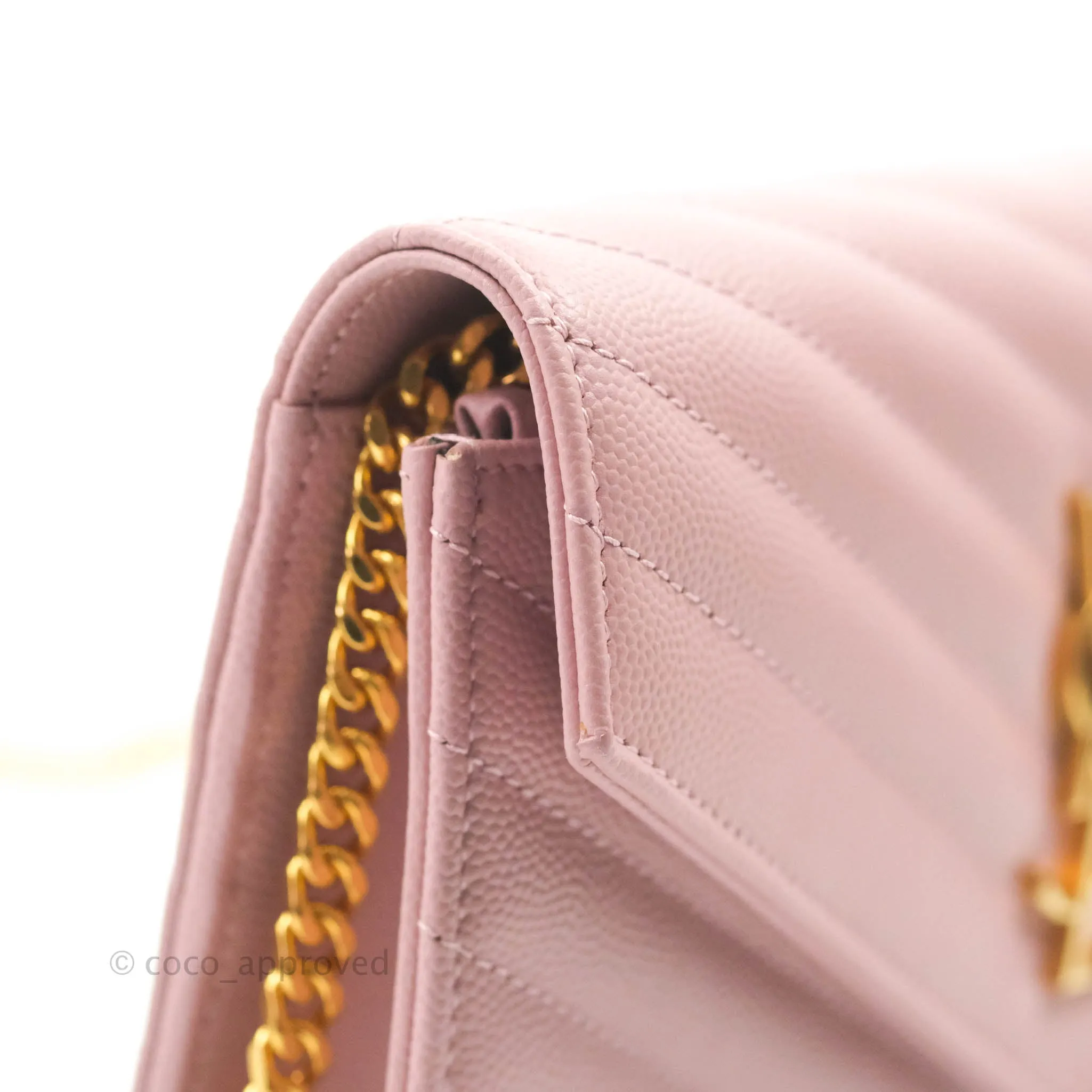 Saint Laurent Wallet on Chain Pink Grained Leather Gold Hardware