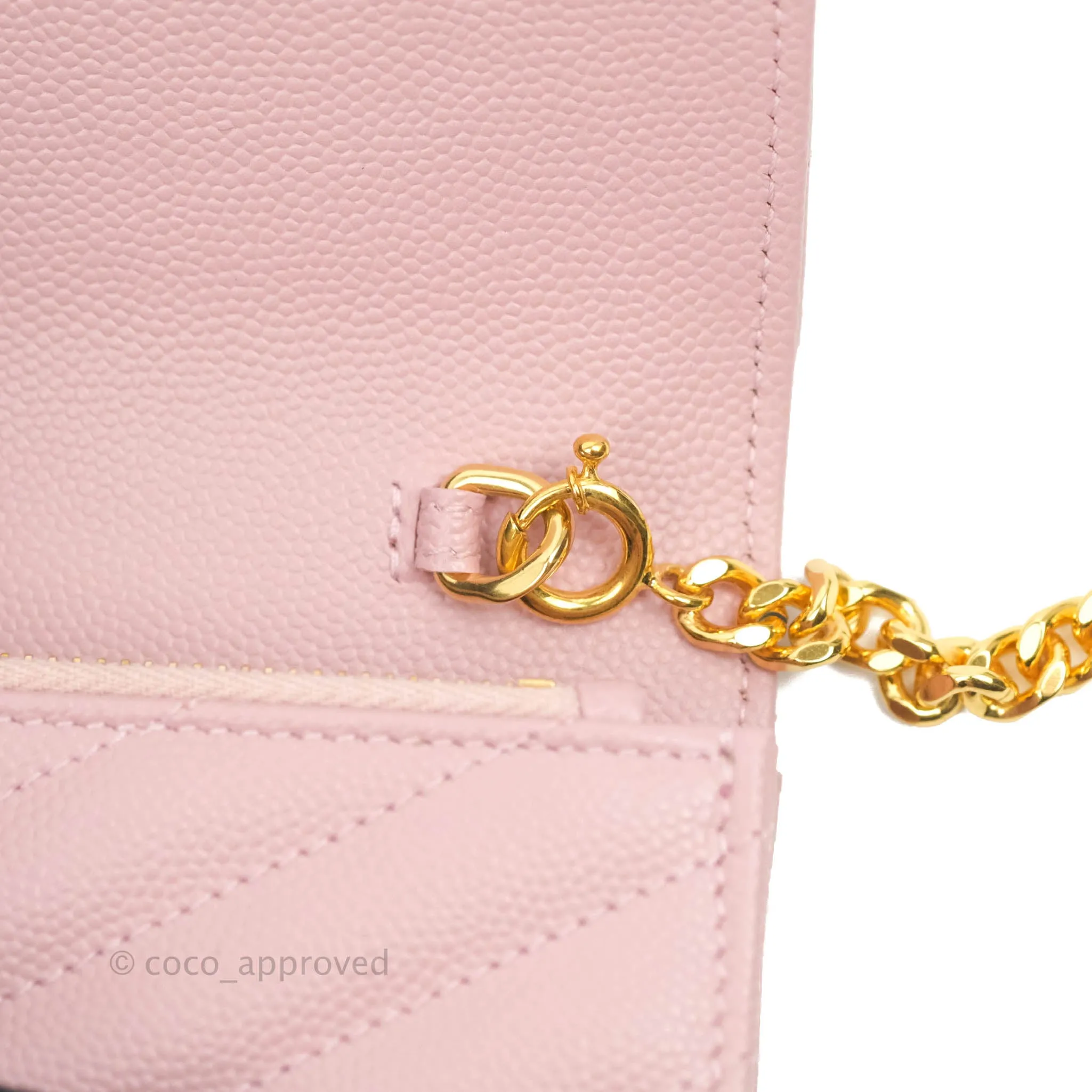 Saint Laurent Wallet on Chain Pink Grained Leather Gold Hardware