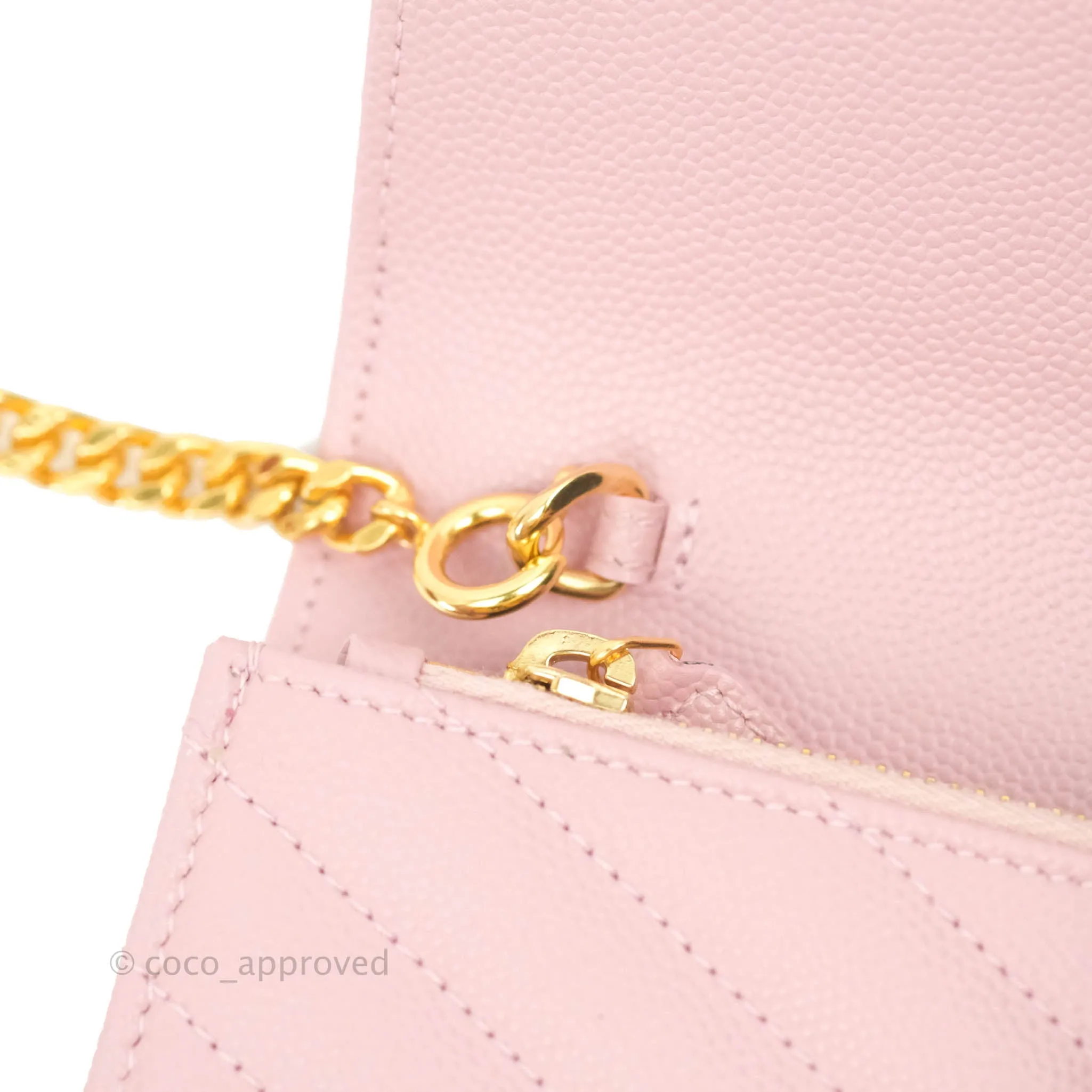 Saint Laurent Wallet on Chain Pink Grained Leather Gold Hardware