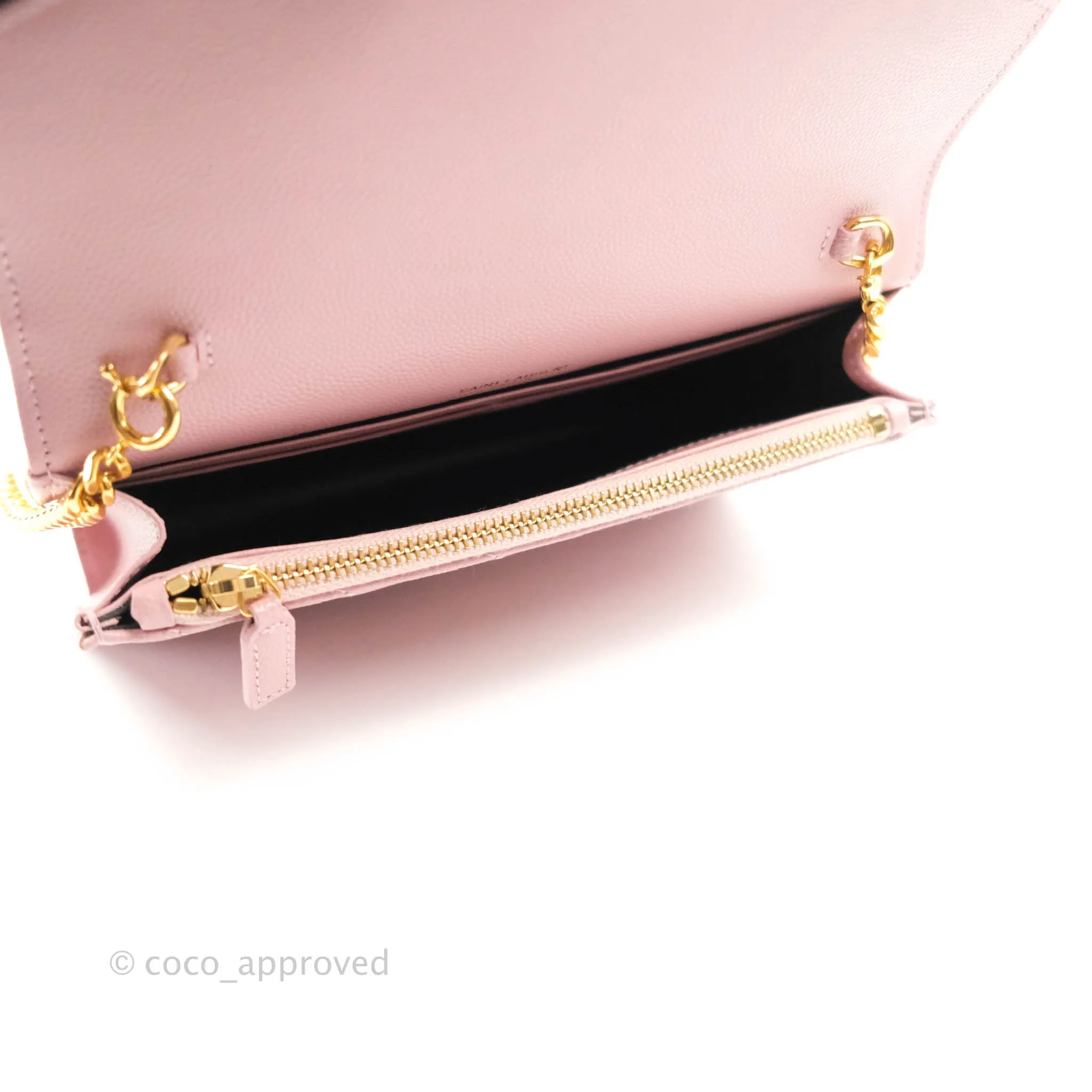 Saint Laurent Wallet on Chain Pink Grained Leather Gold Hardware