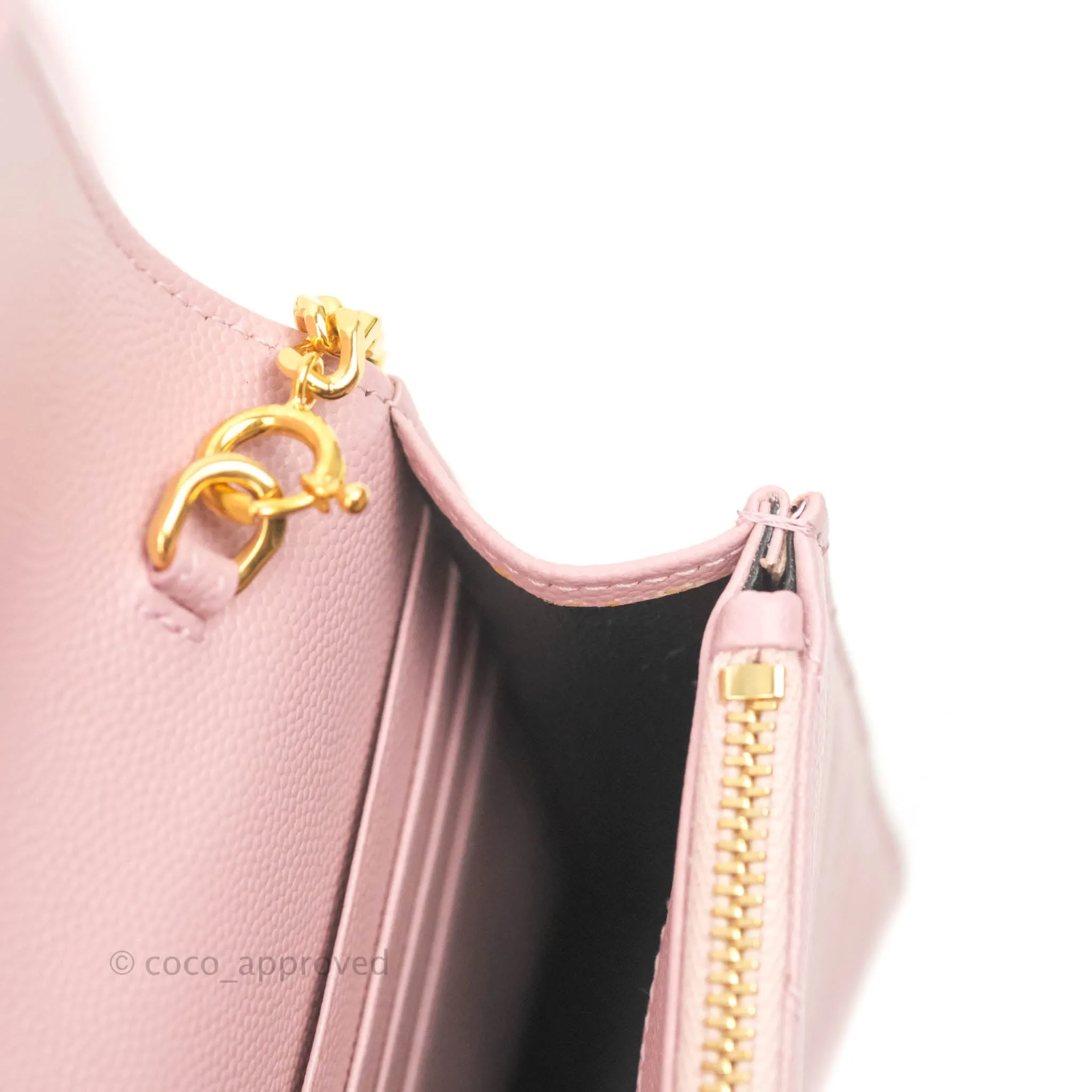 Saint Laurent Wallet on Chain Pink Grained Leather Gold Hardware