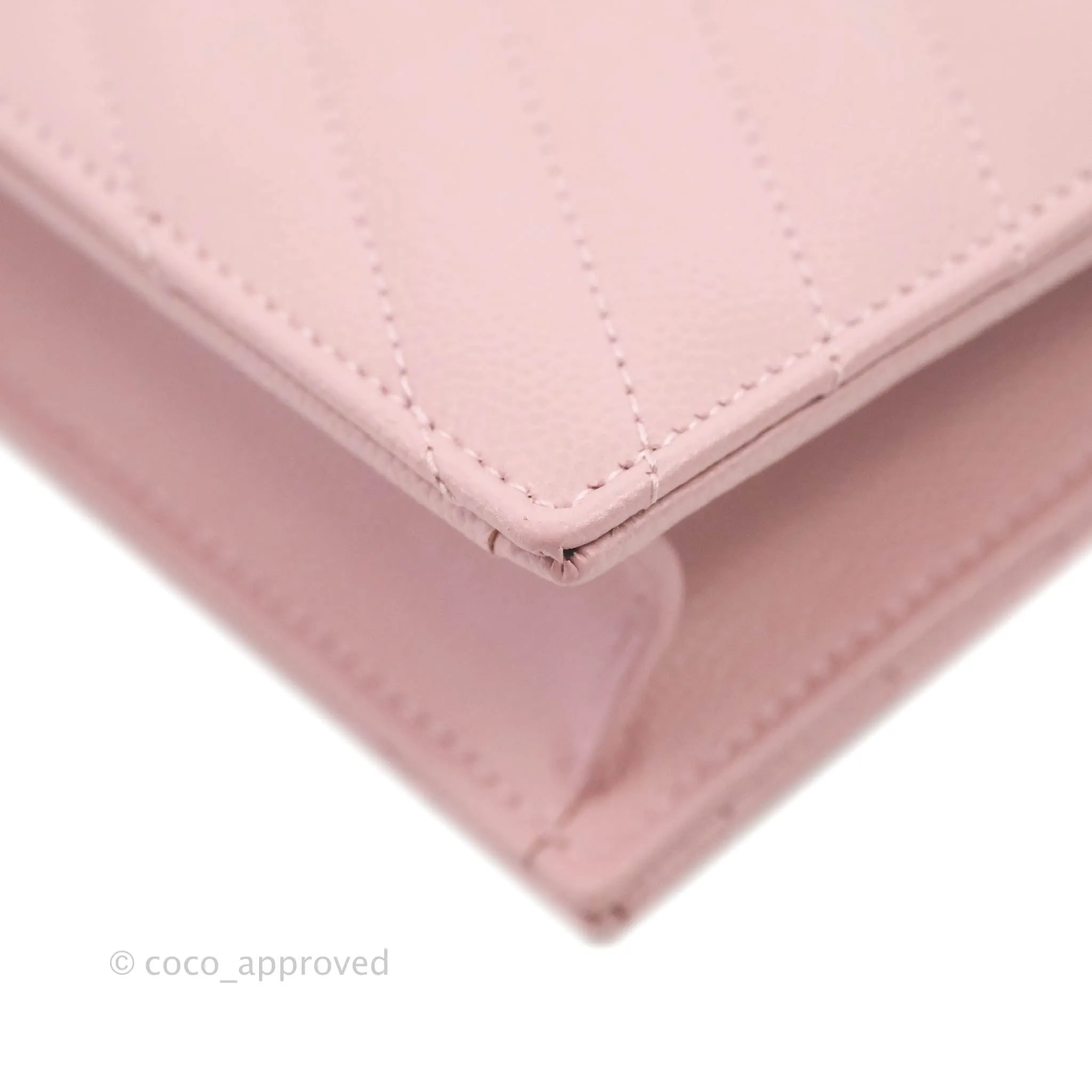 Saint Laurent Wallet on Chain Pink Grained Leather Gold Hardware