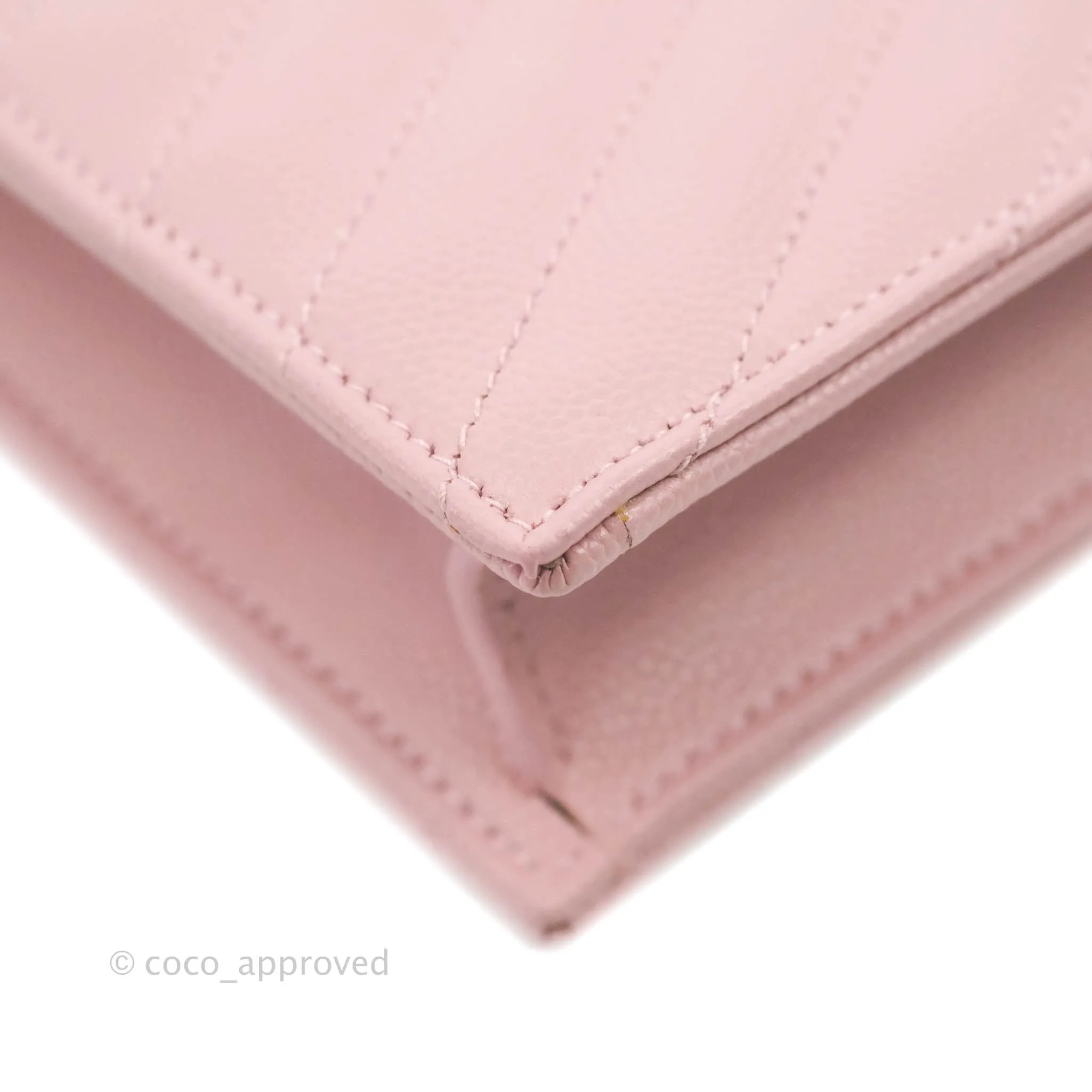 Saint Laurent Wallet on Chain Pink Grained Leather Gold Hardware