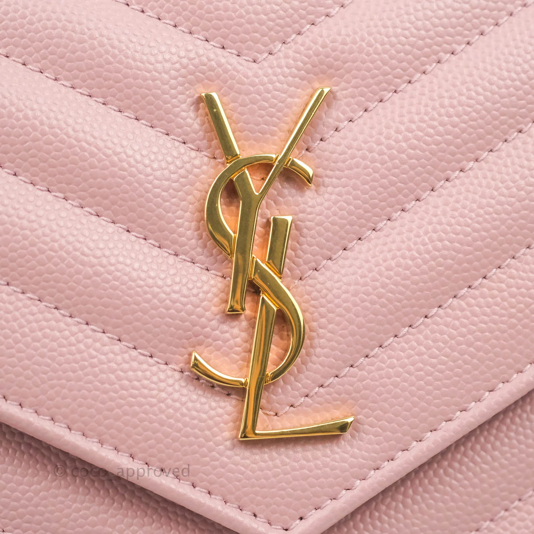 Saint Laurent Wallet on Chain Pink Grained Leather Gold Hardware