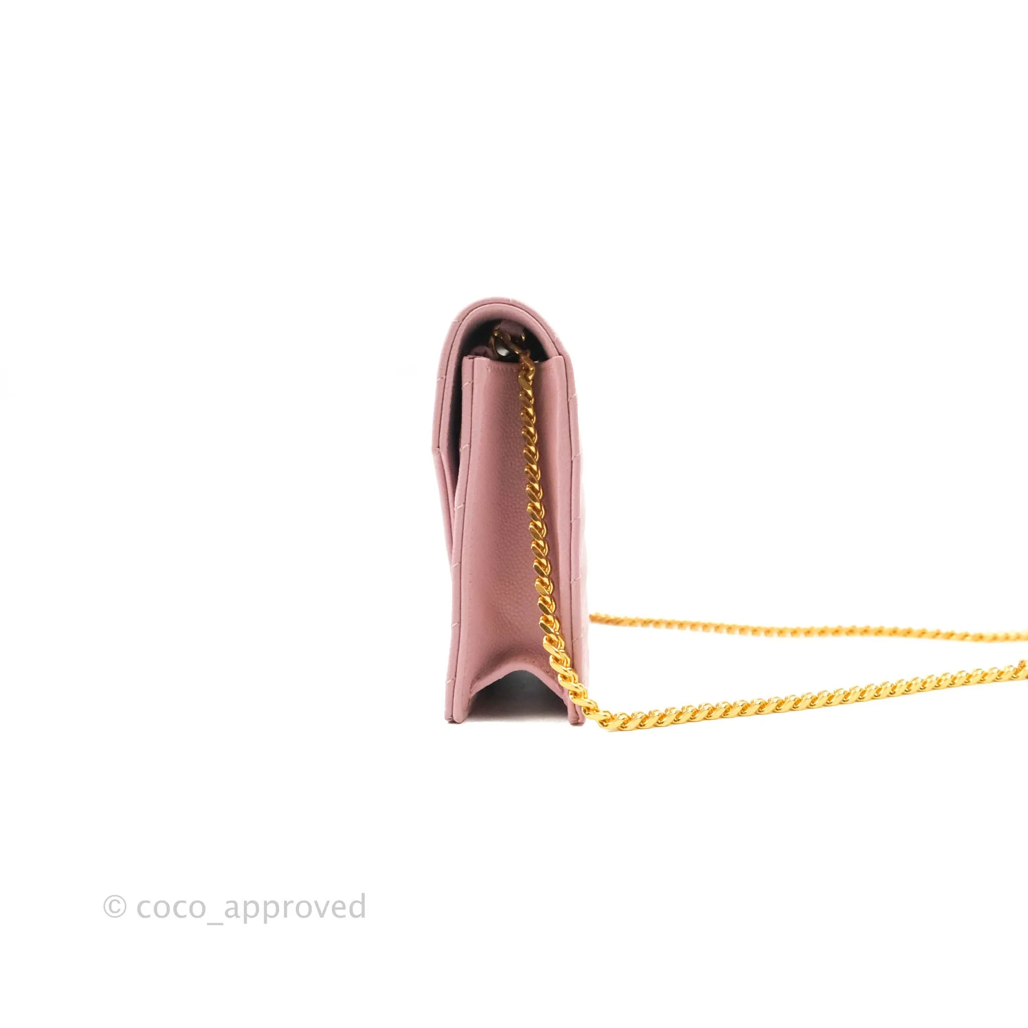 Saint Laurent Wallet on Chain Pink Grained Leather Gold Hardware