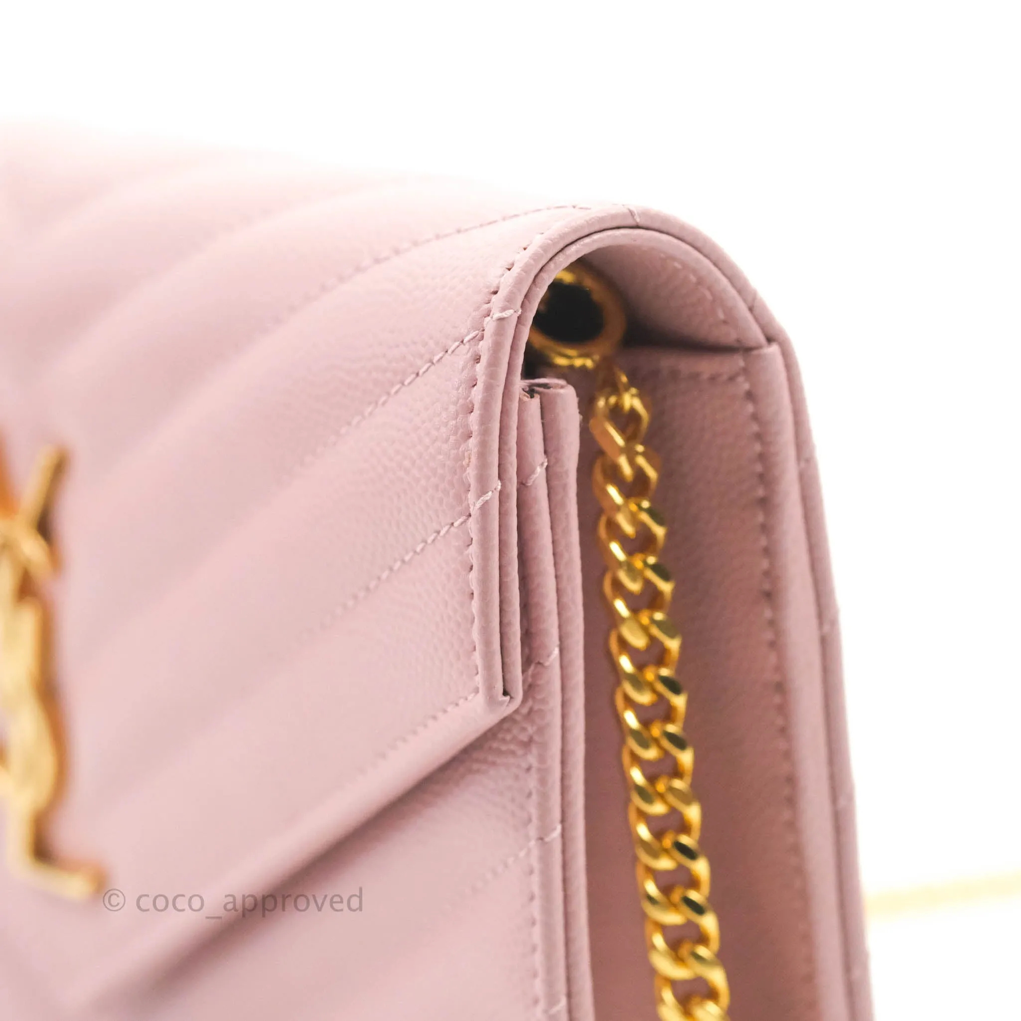 Saint Laurent Wallet on Chain Pink Grained Leather Gold Hardware
