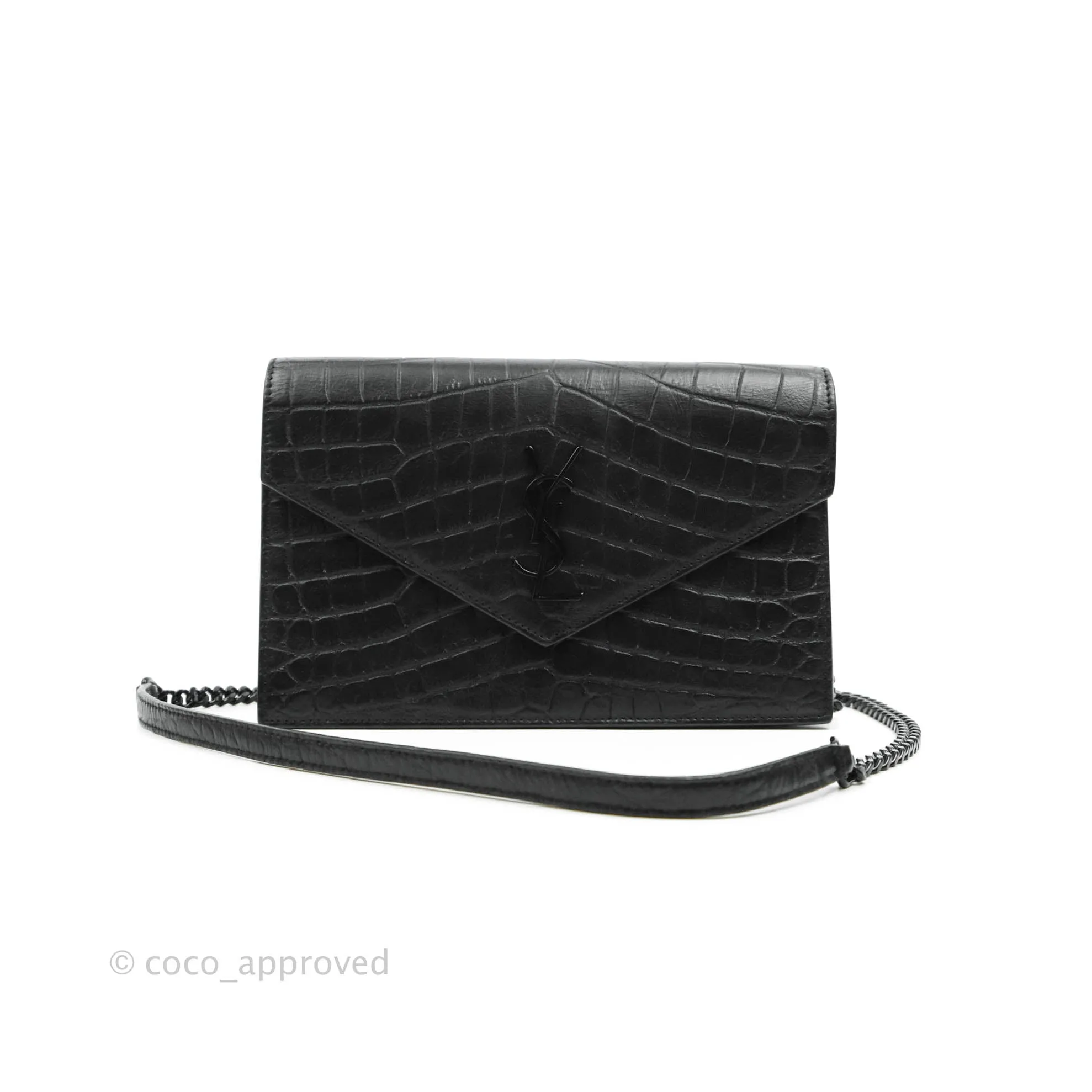 Saint Laurent Wallet on Chain So Black Crocodile-embossed Leather