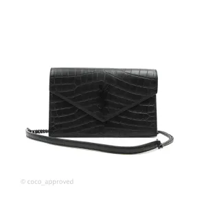 Saint Laurent Wallet on Chain So Black Crocodile-embossed Leather