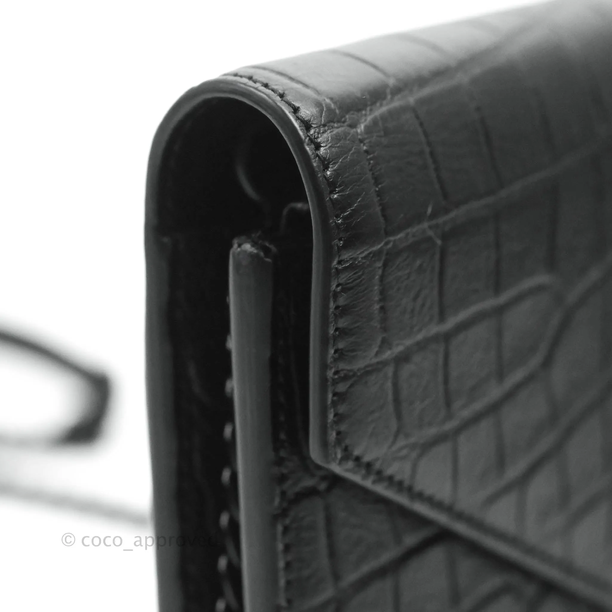 Saint Laurent Wallet on Chain So Black Crocodile-embossed Leather