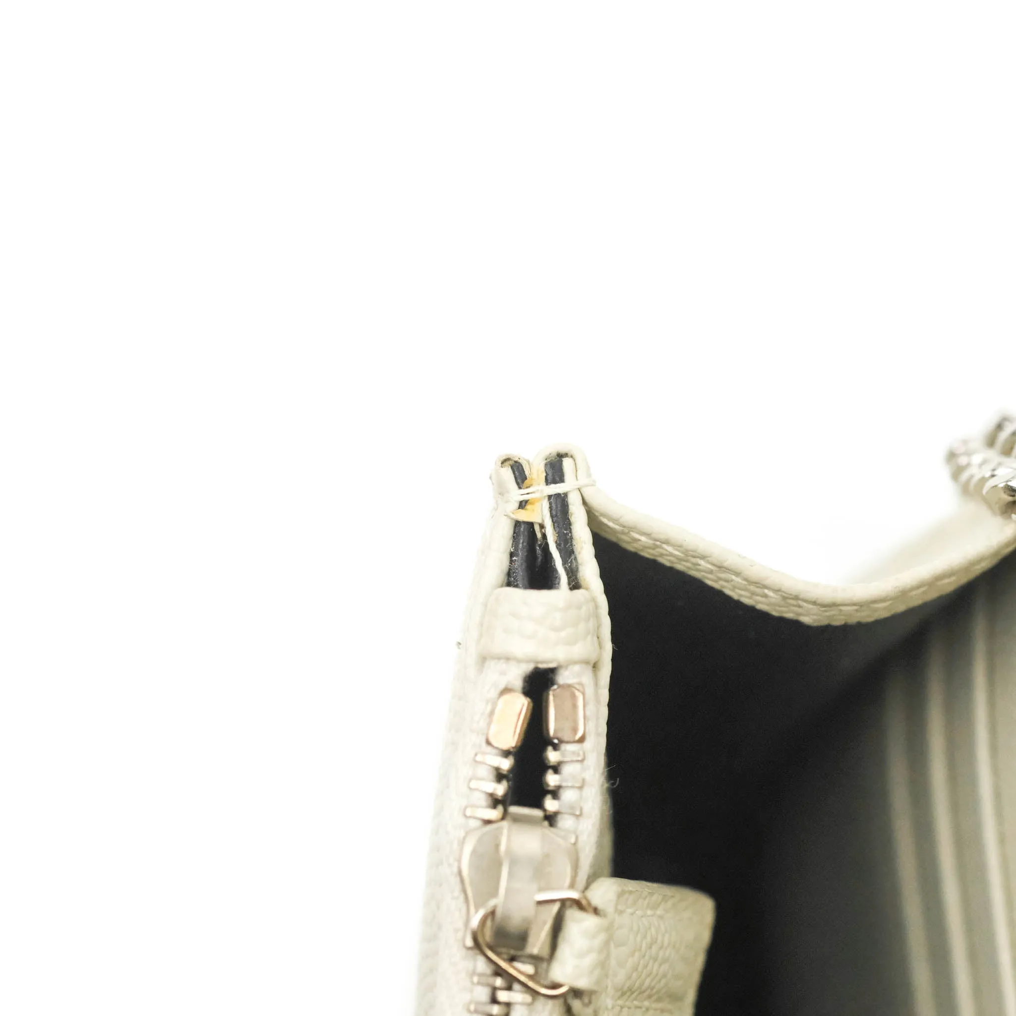 Saint Laurent Wallet on Chain White Grained Leather Silver Hardware