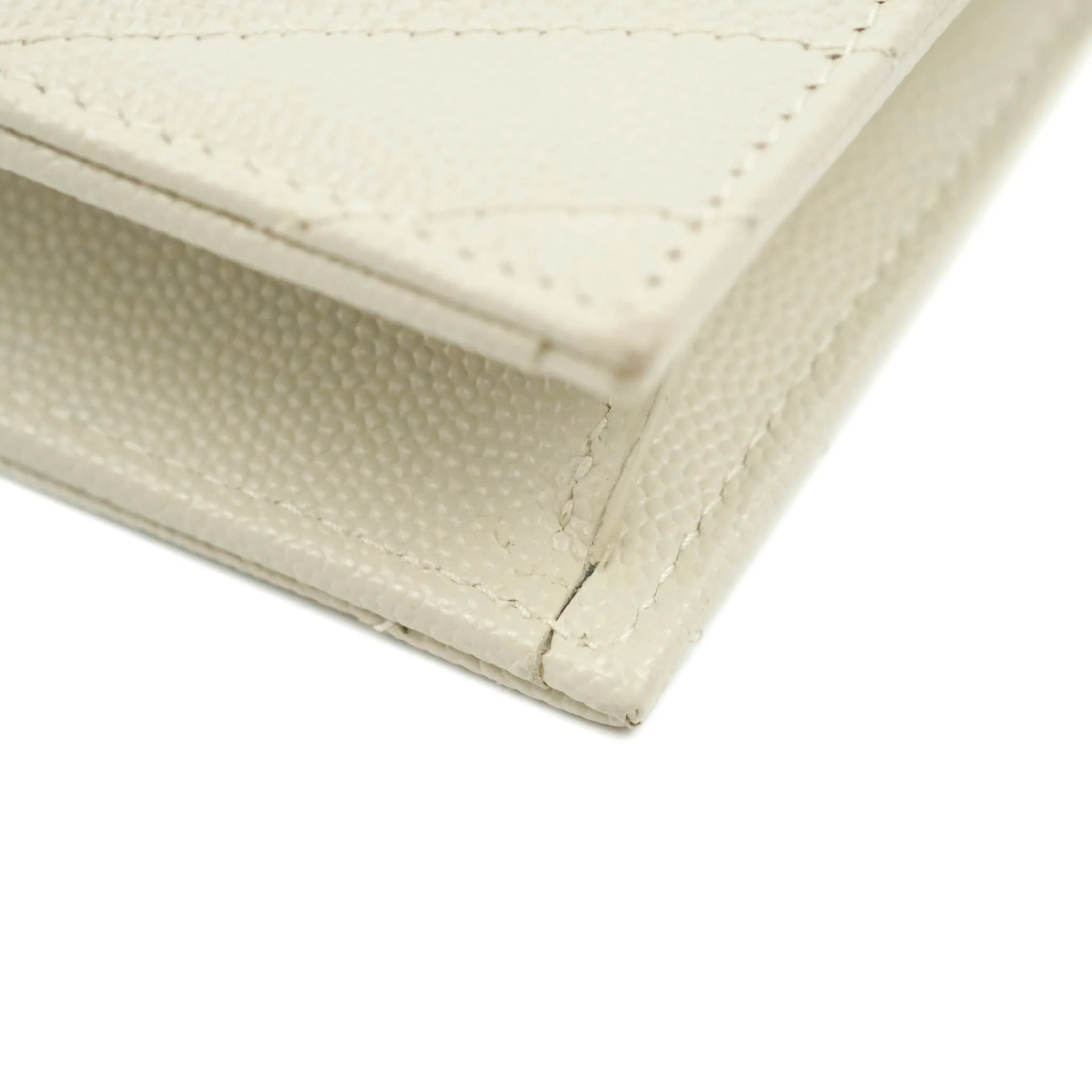 Saint Laurent Wallet on Chain White Grained Leather Silver Hardware
