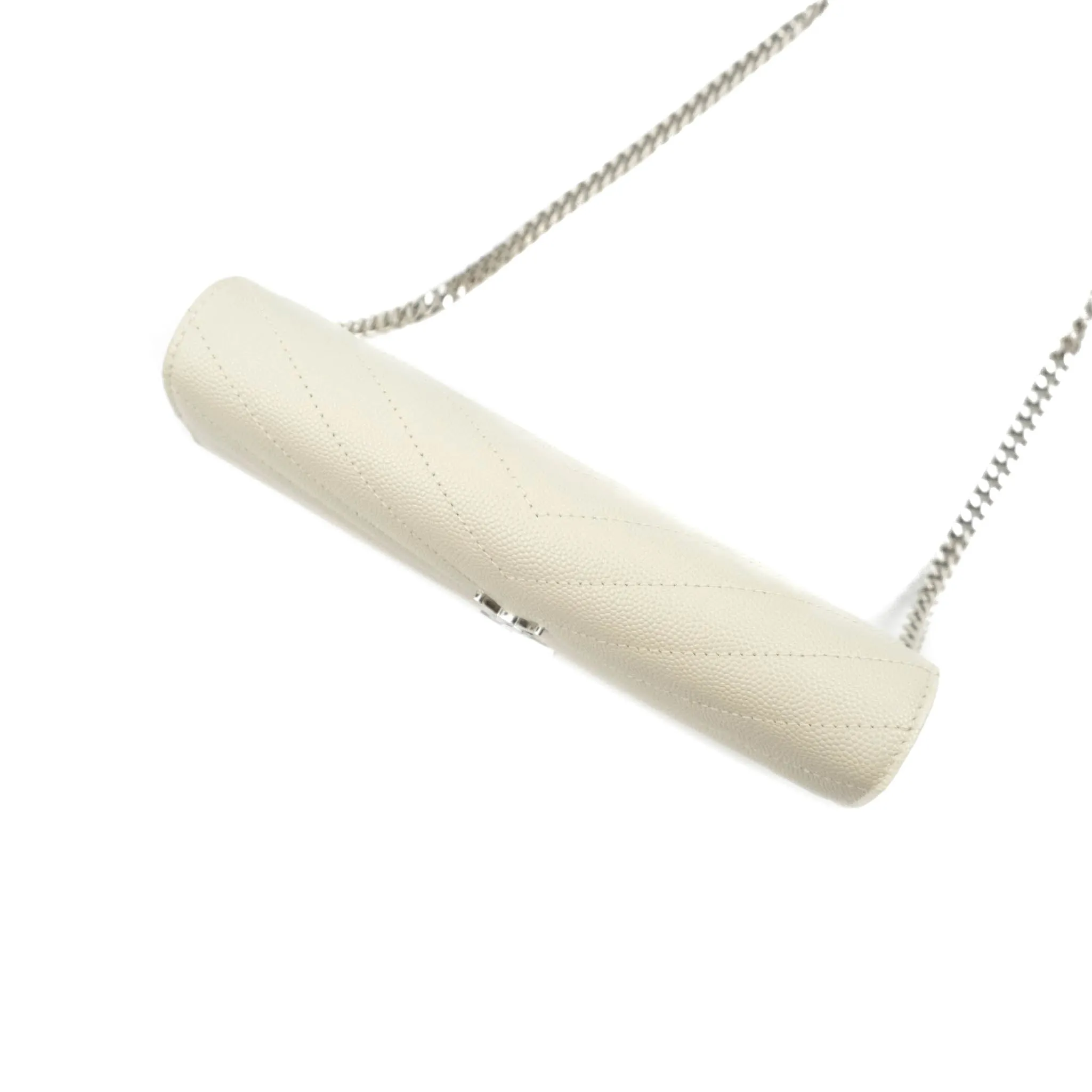 Saint Laurent Wallet on Chain White Grained Leather Silver Hardware