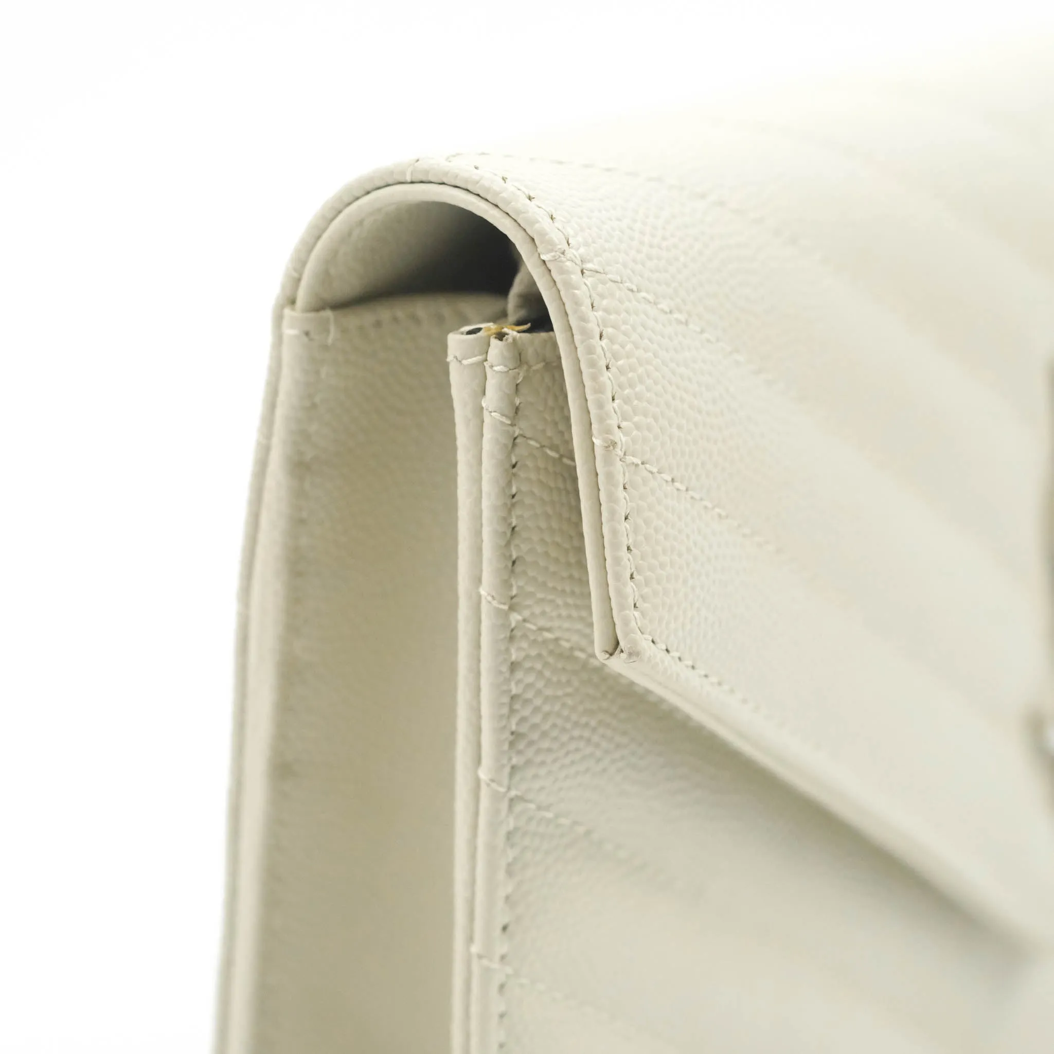 Saint Laurent Wallet on Chain White Grained Leather Silver Hardware