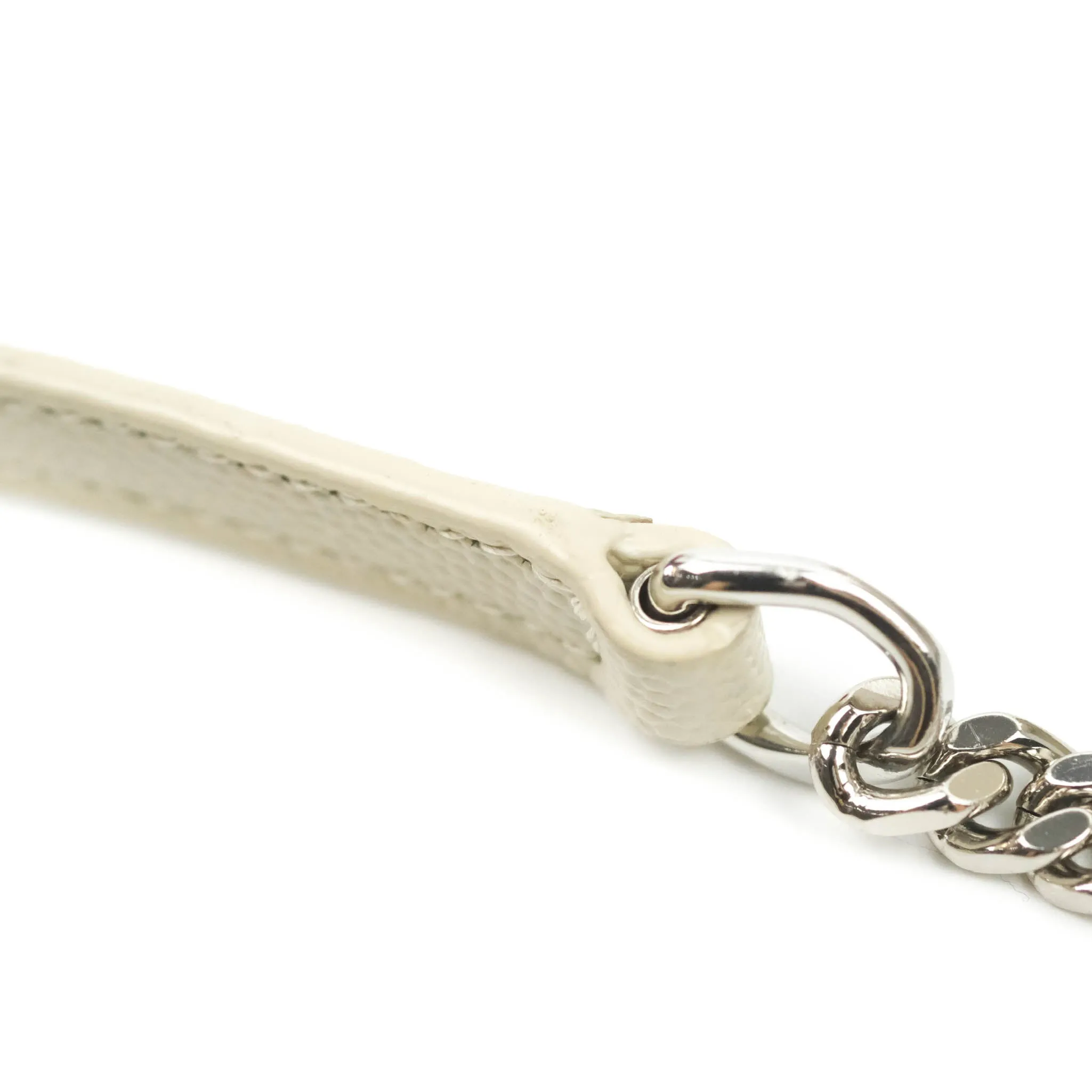 Saint Laurent Wallet on Chain White Grained Leather Silver Hardware