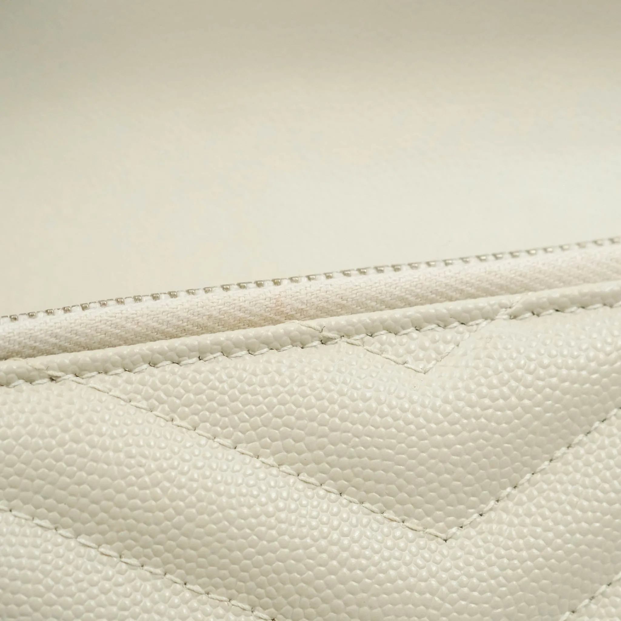 Saint Laurent Wallet on Chain White Grained Leather Silver Hardware