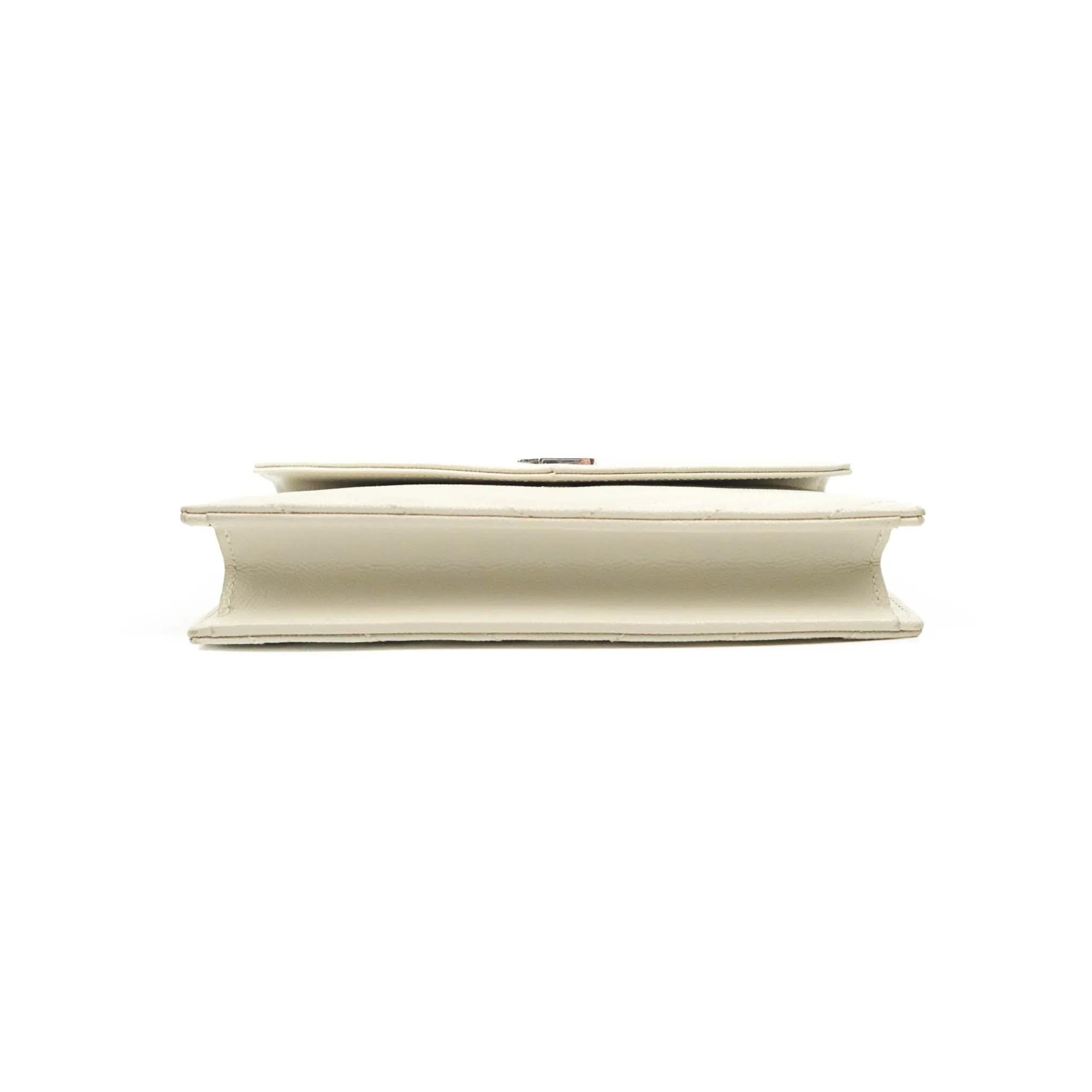 Saint Laurent Wallet on Chain White Grained Leather Silver Hardware
