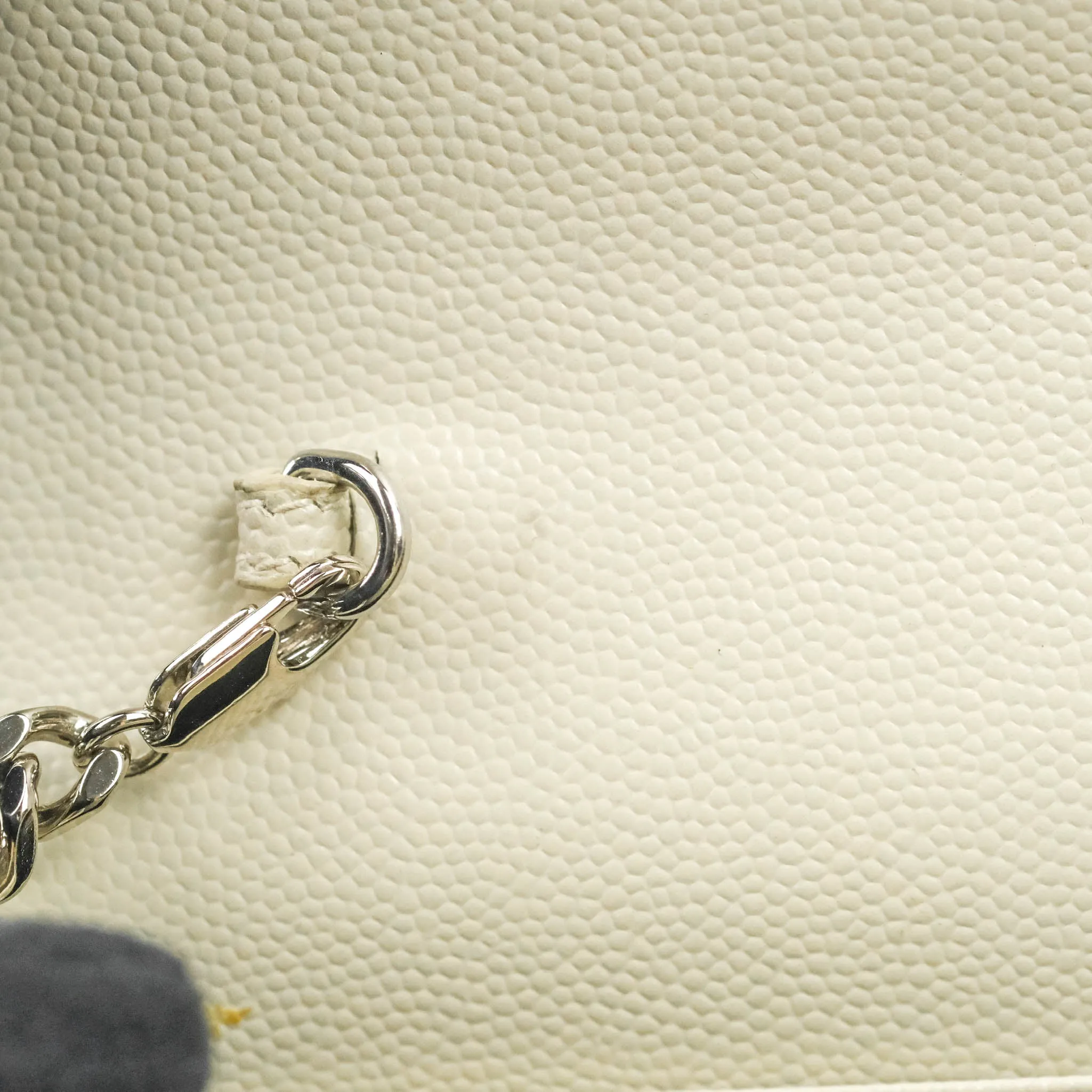 Saint Laurent Wallet on Chain White Grained Leather Silver Hardware