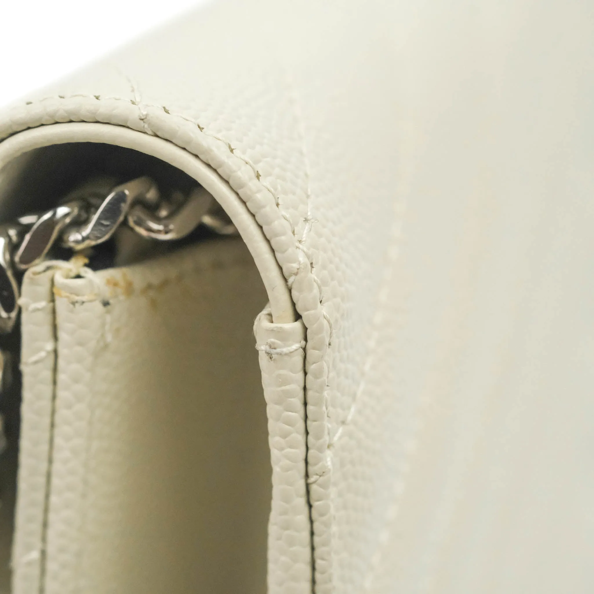 Saint Laurent Wallet on Chain White Grained Leather Silver Hardware