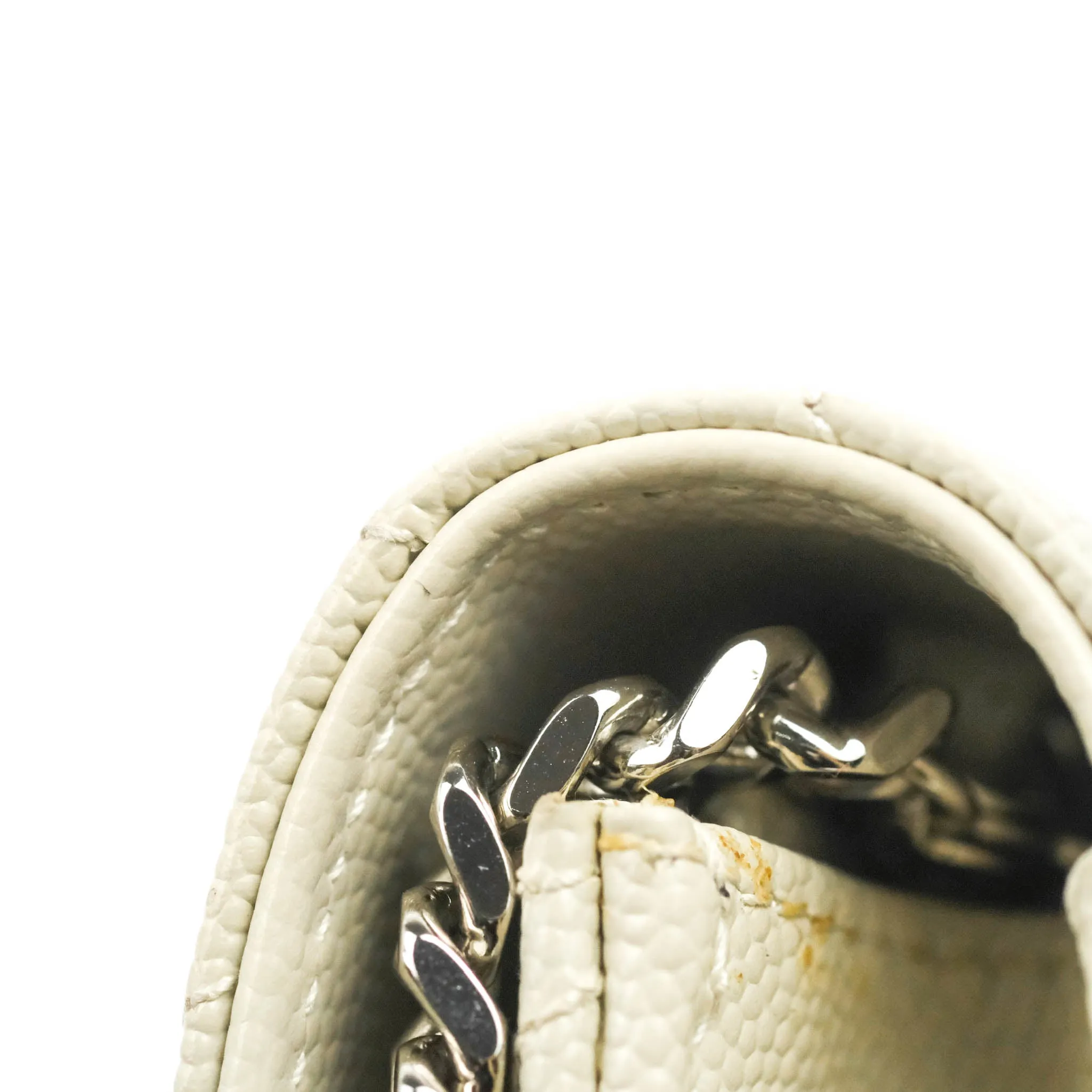 Saint Laurent Wallet on Chain White Grained Leather Silver Hardware