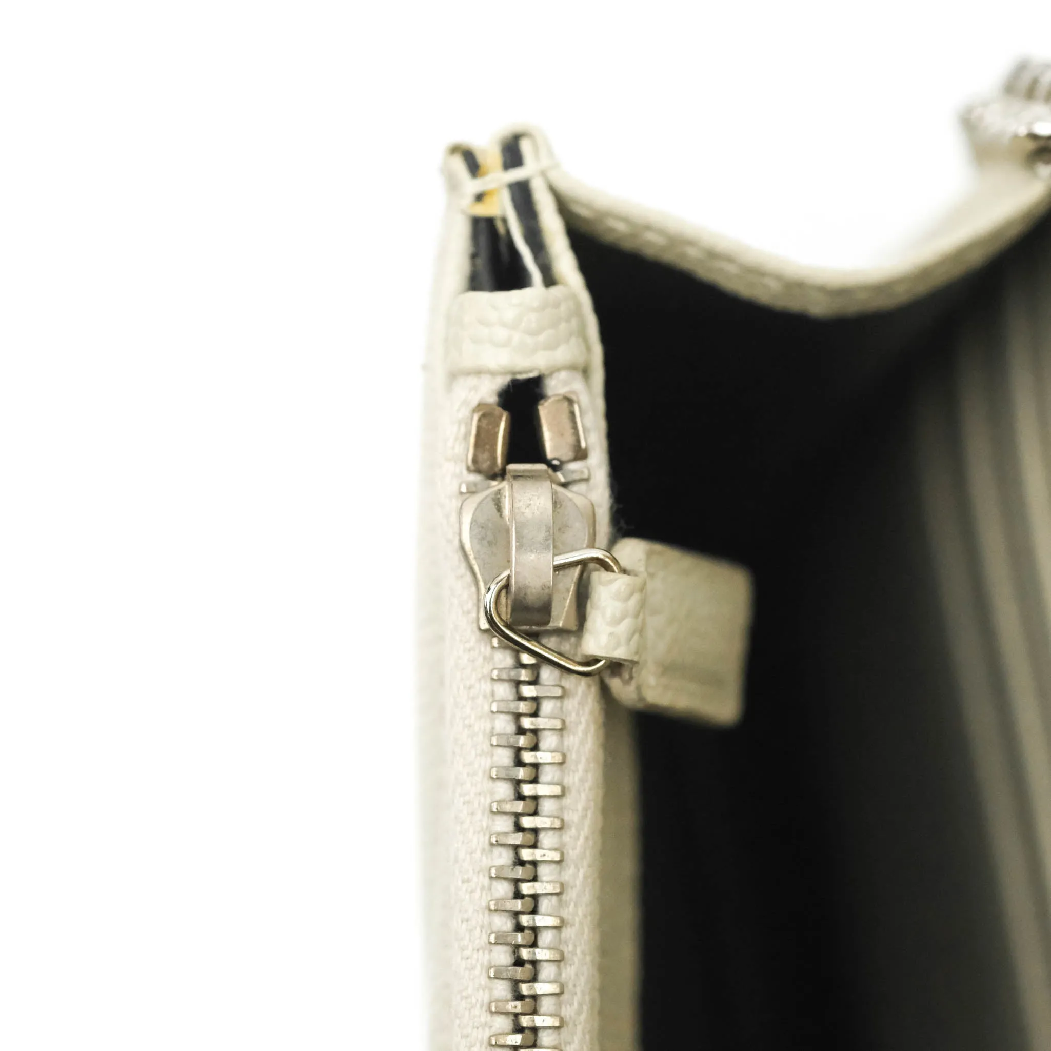 Saint Laurent Wallet on Chain White Grained Leather Silver Hardware