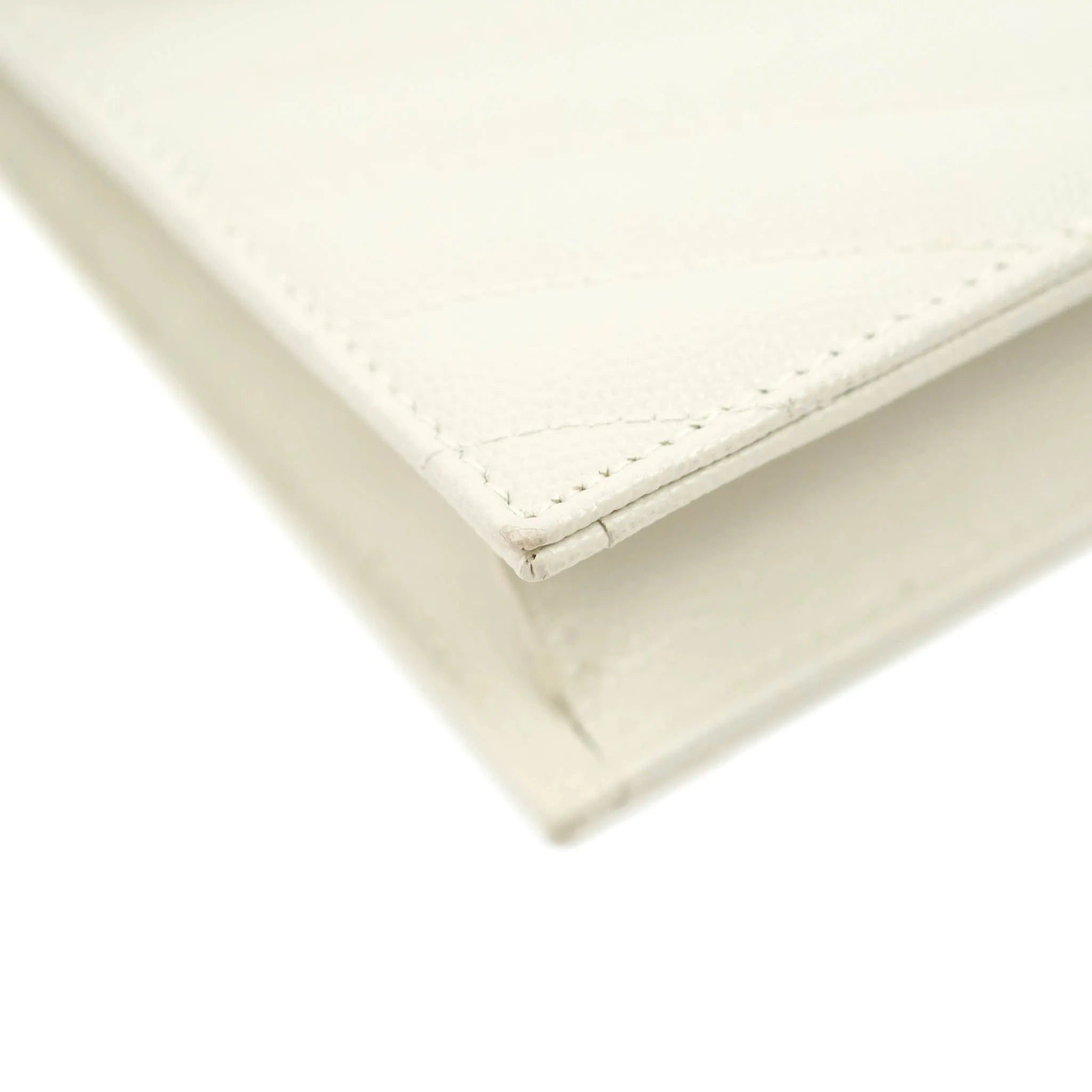 Saint Laurent Wallet on Chain White Grained Leather Silver Hardware