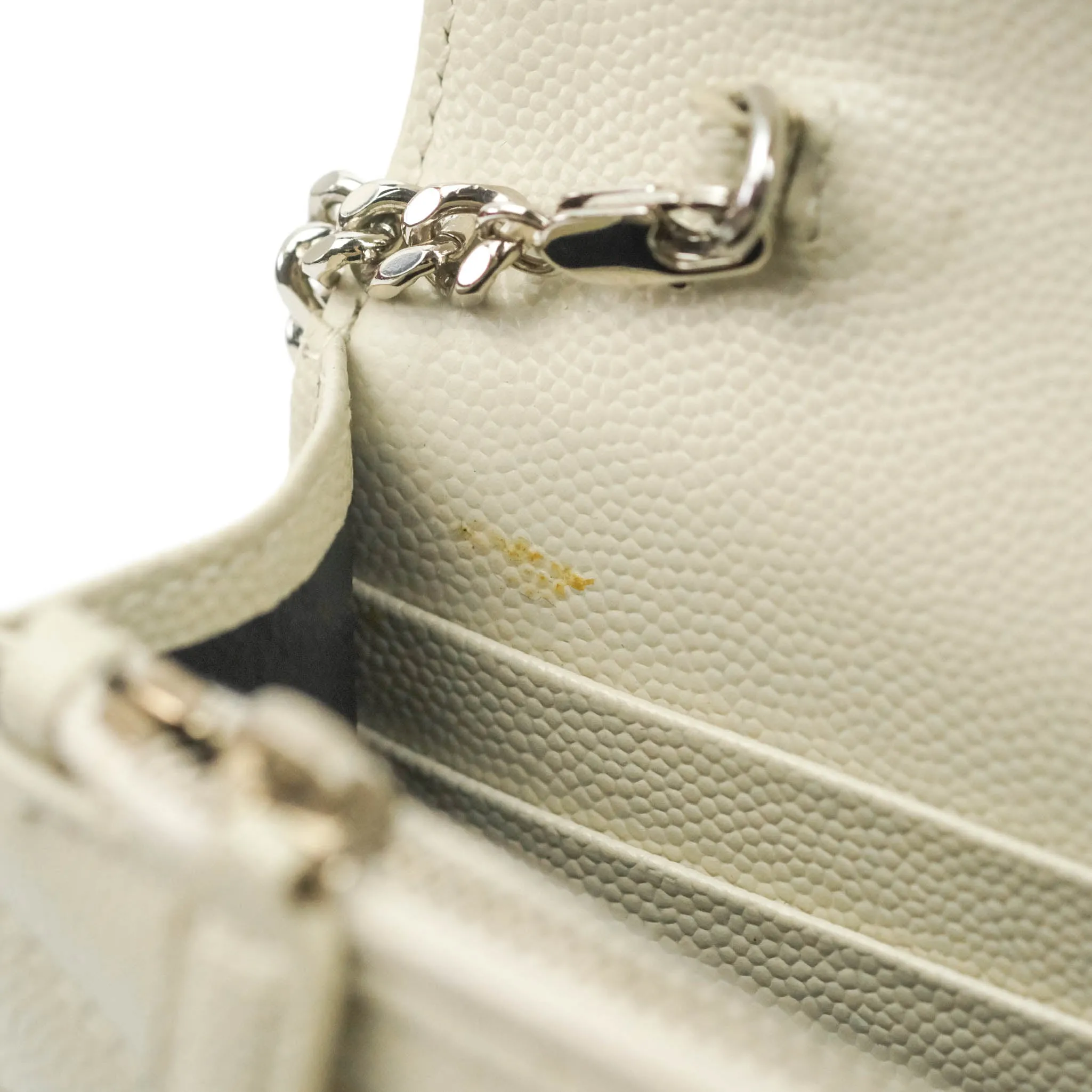 Saint Laurent Wallet on Chain White Grained Leather Silver Hardware