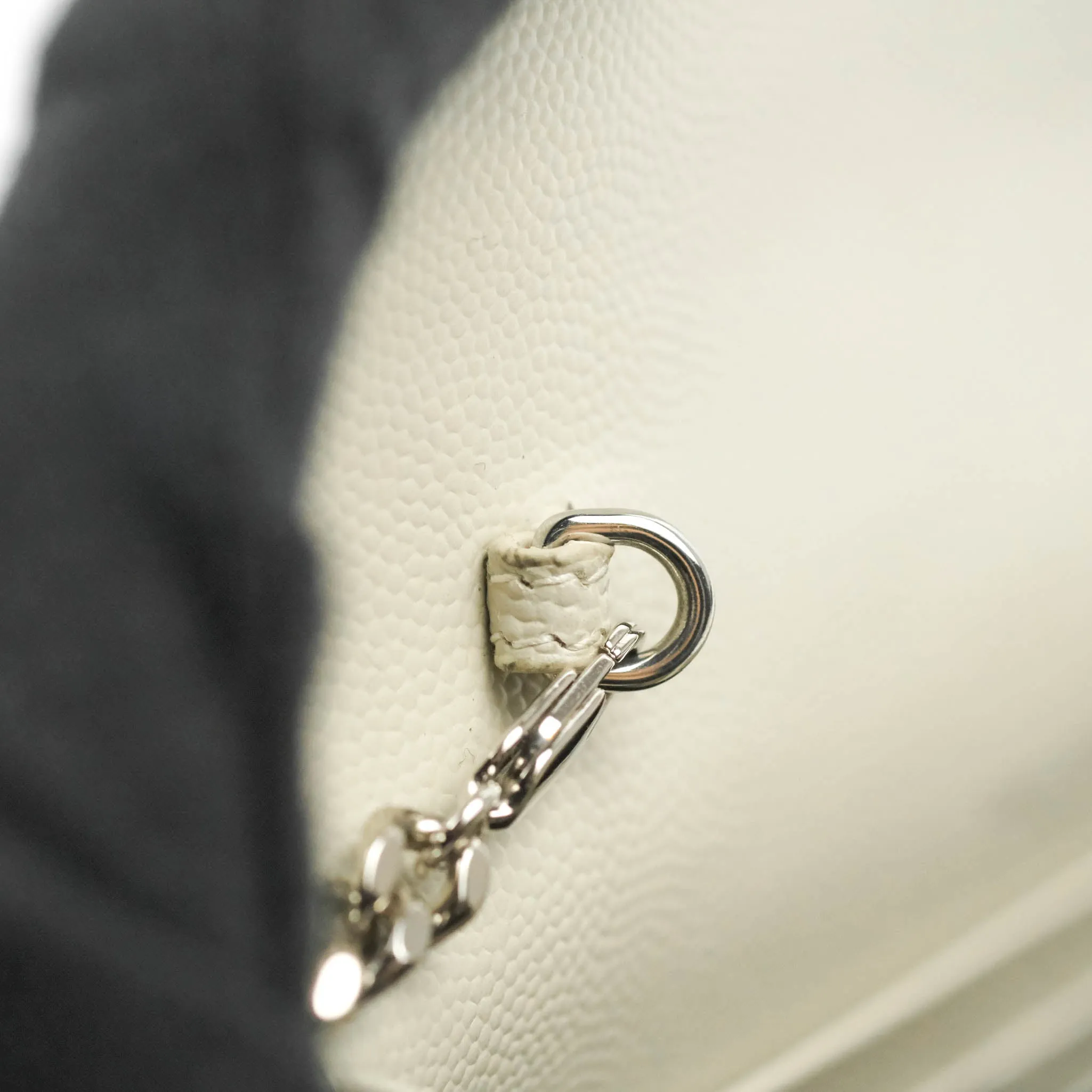 Saint Laurent Wallet on Chain White Grained Leather Silver Hardware